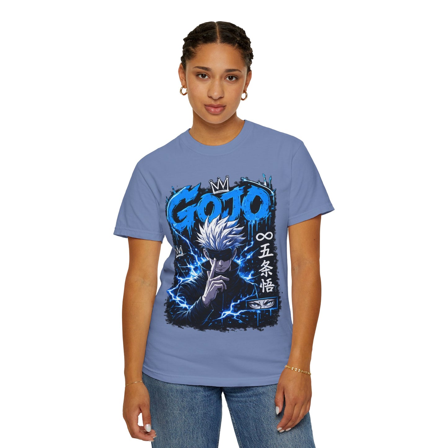 Gojo Satoru Anime T-Shirt — Blue Lightning Graphic Tee