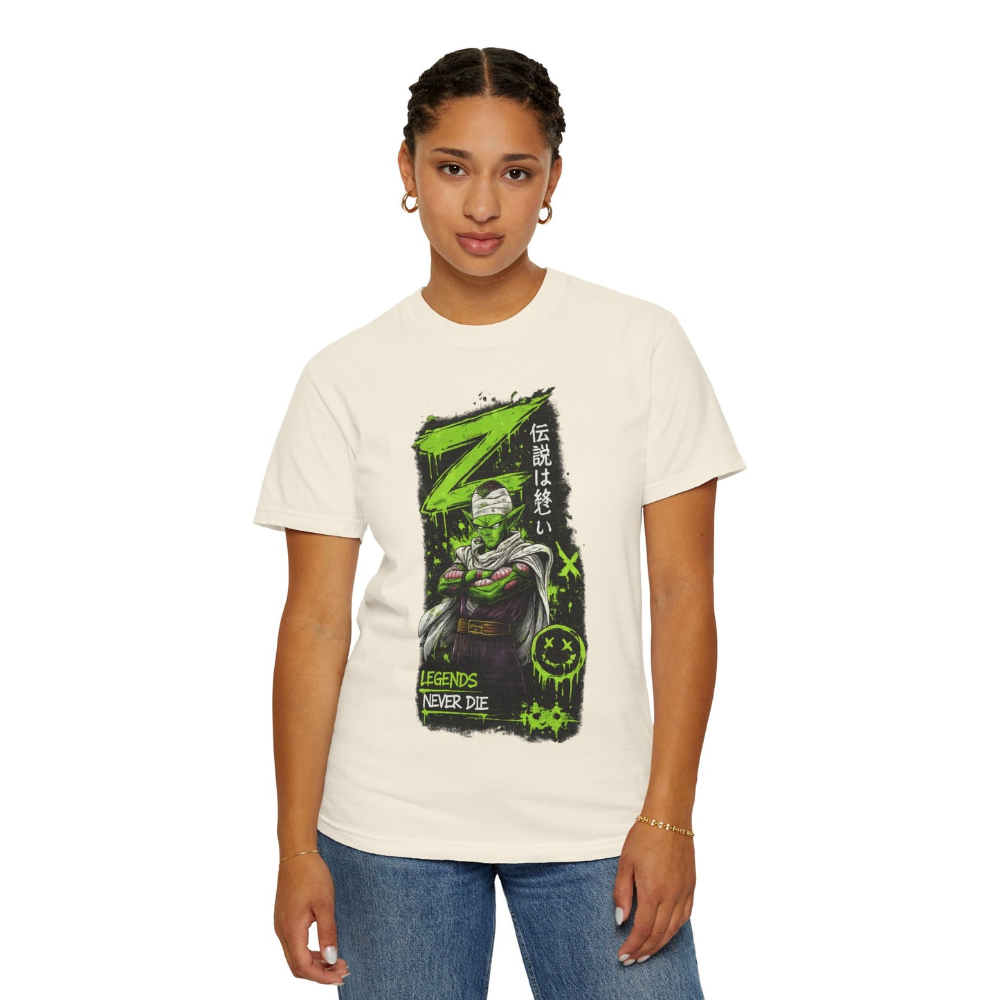 Dragon Warrior Graphic T-Shirt — "Legends Never Die" Neon Green Anime Design