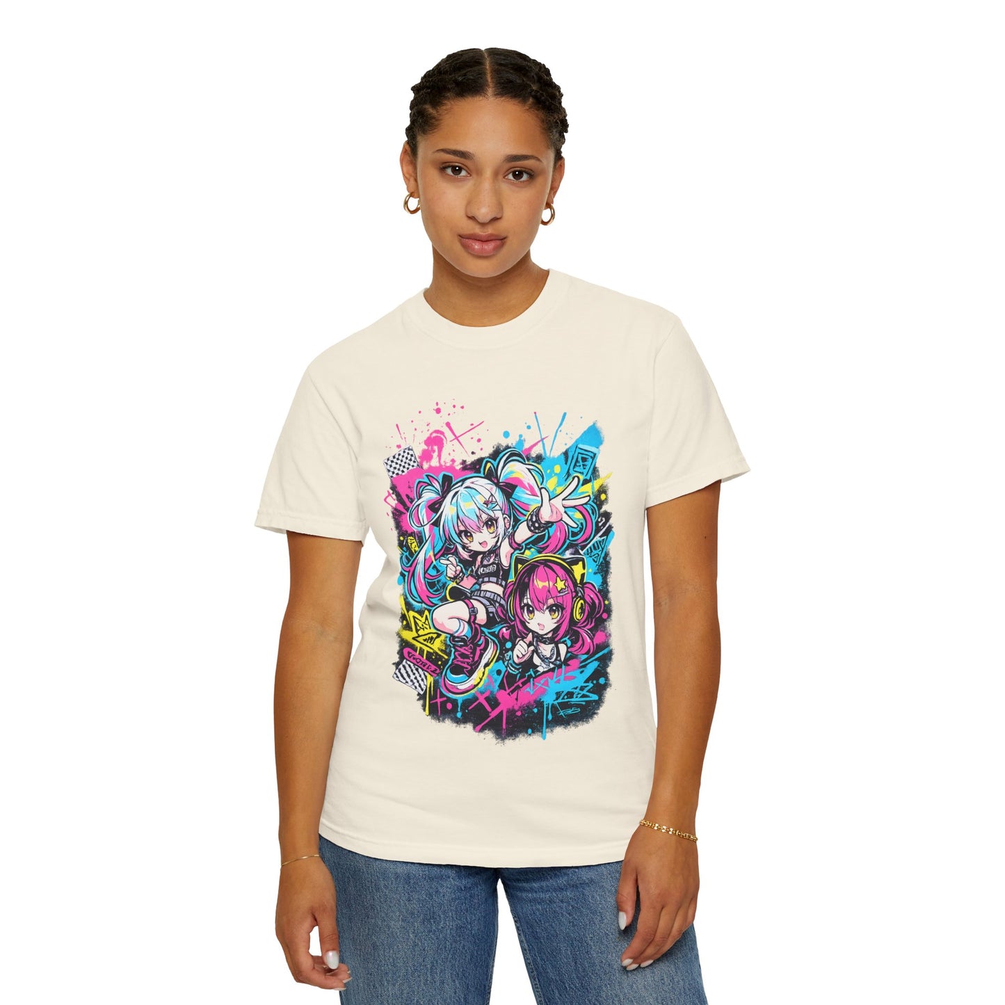 Anime Girls Graffiti T-Shirt – Neon Vocaloid Style