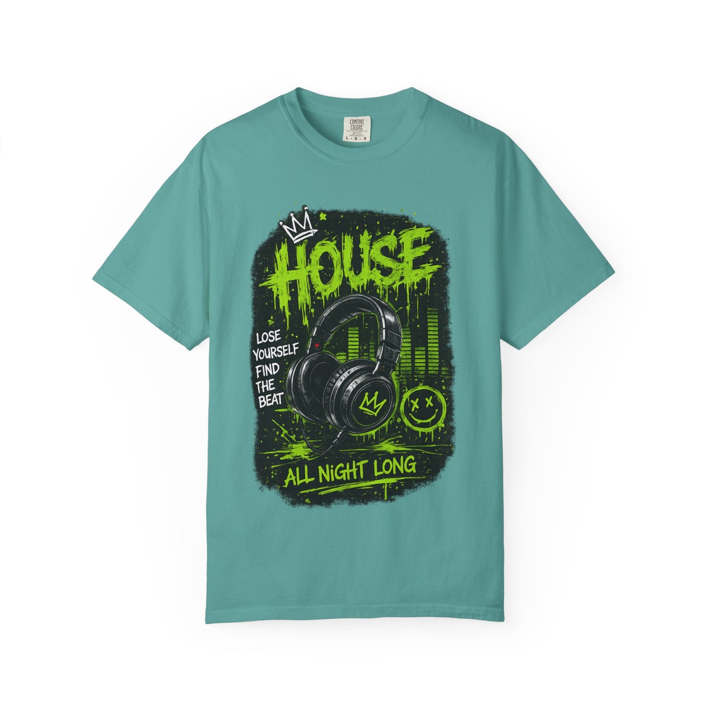House Music Headphones T-Shirt — "House All Night Long" DJ Tee
