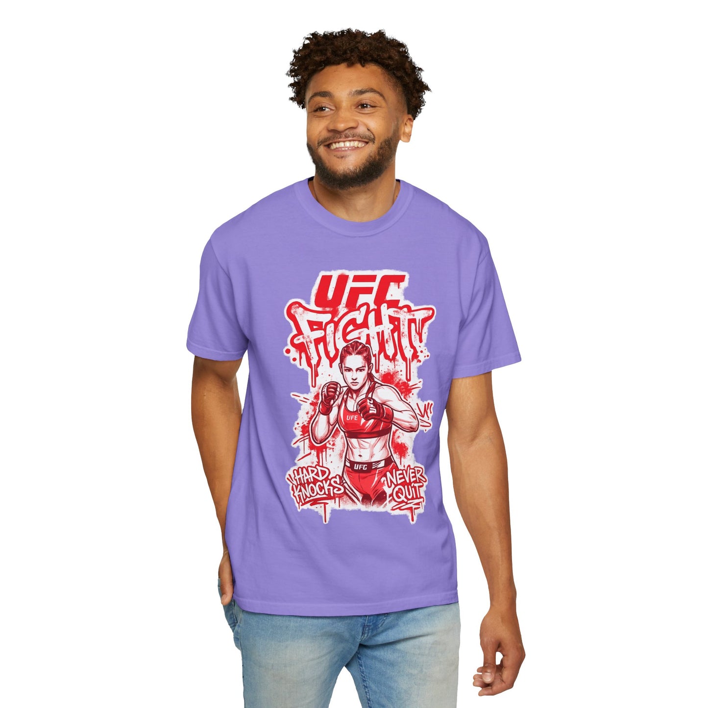 UFC Fight Graphic T-Shirt — "Hard Knocks Never Quit" MMA Fighter Tee