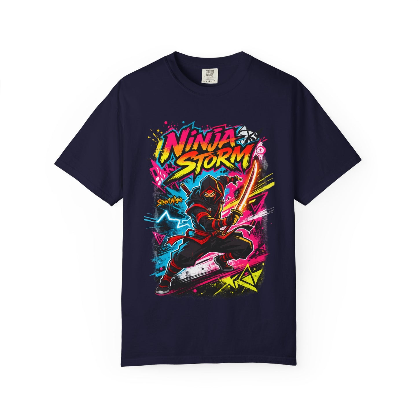 Ninja Storm Graphic T-Shirt — Neon Samurai Surf Design