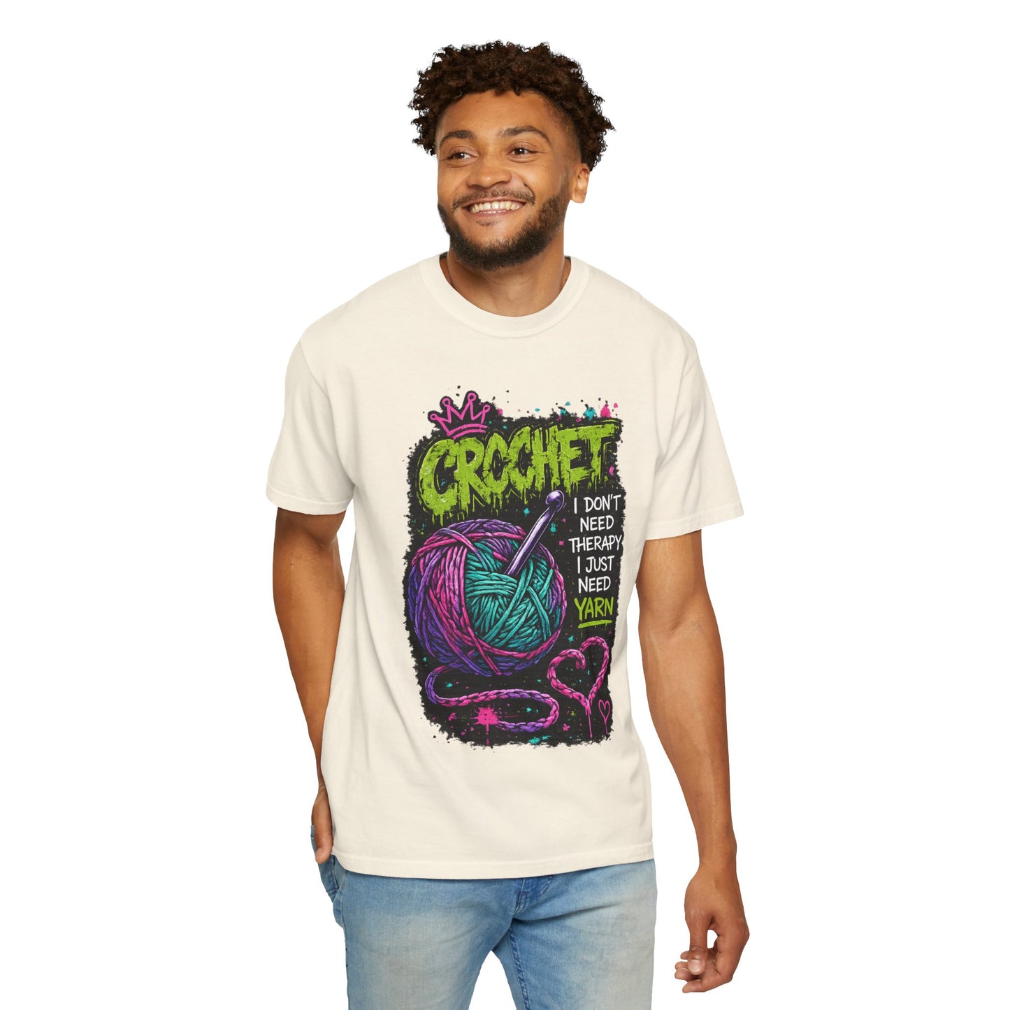 Crochet Yarn T-Shirt — "I Don't Need Therapy I Just Need Yarn" Graphic Tee