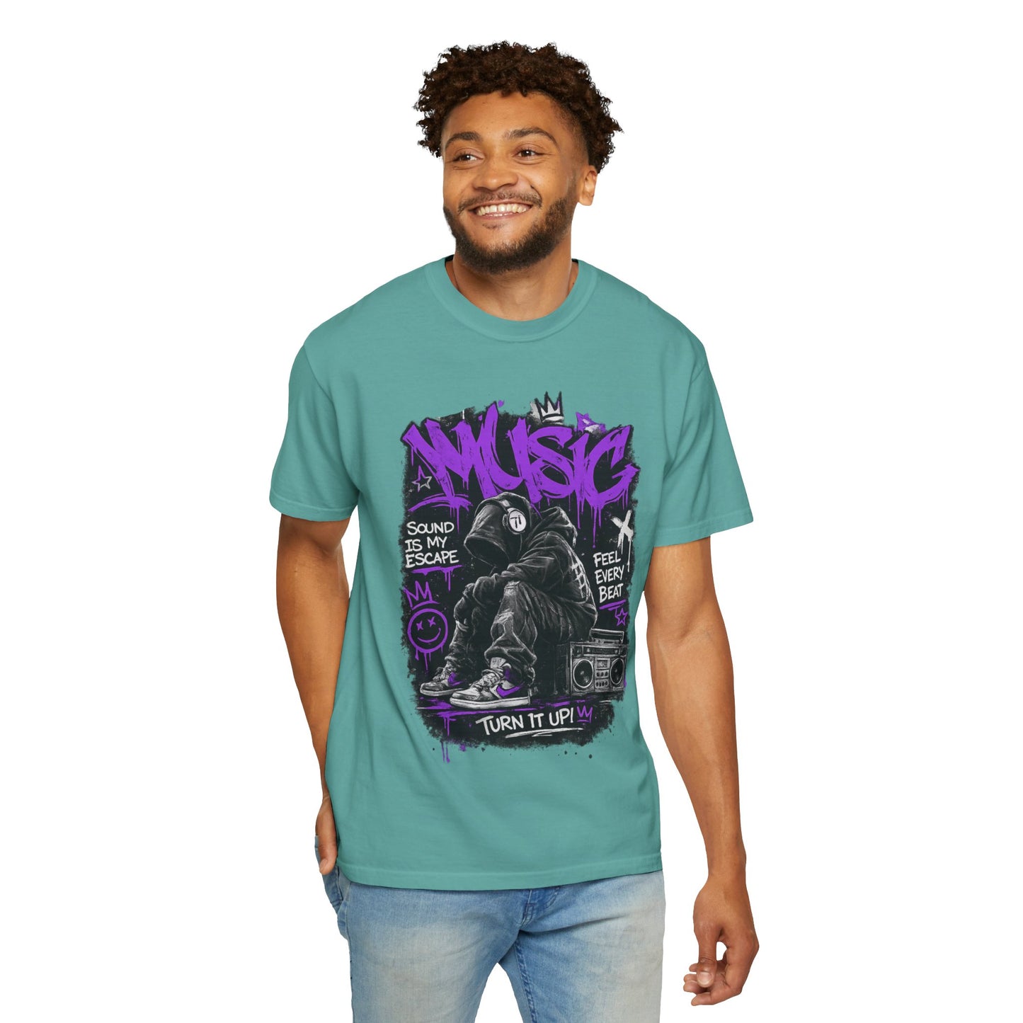 Music Graffiti Streetwear T-Shirt | Hip Hop Boombox Illustration