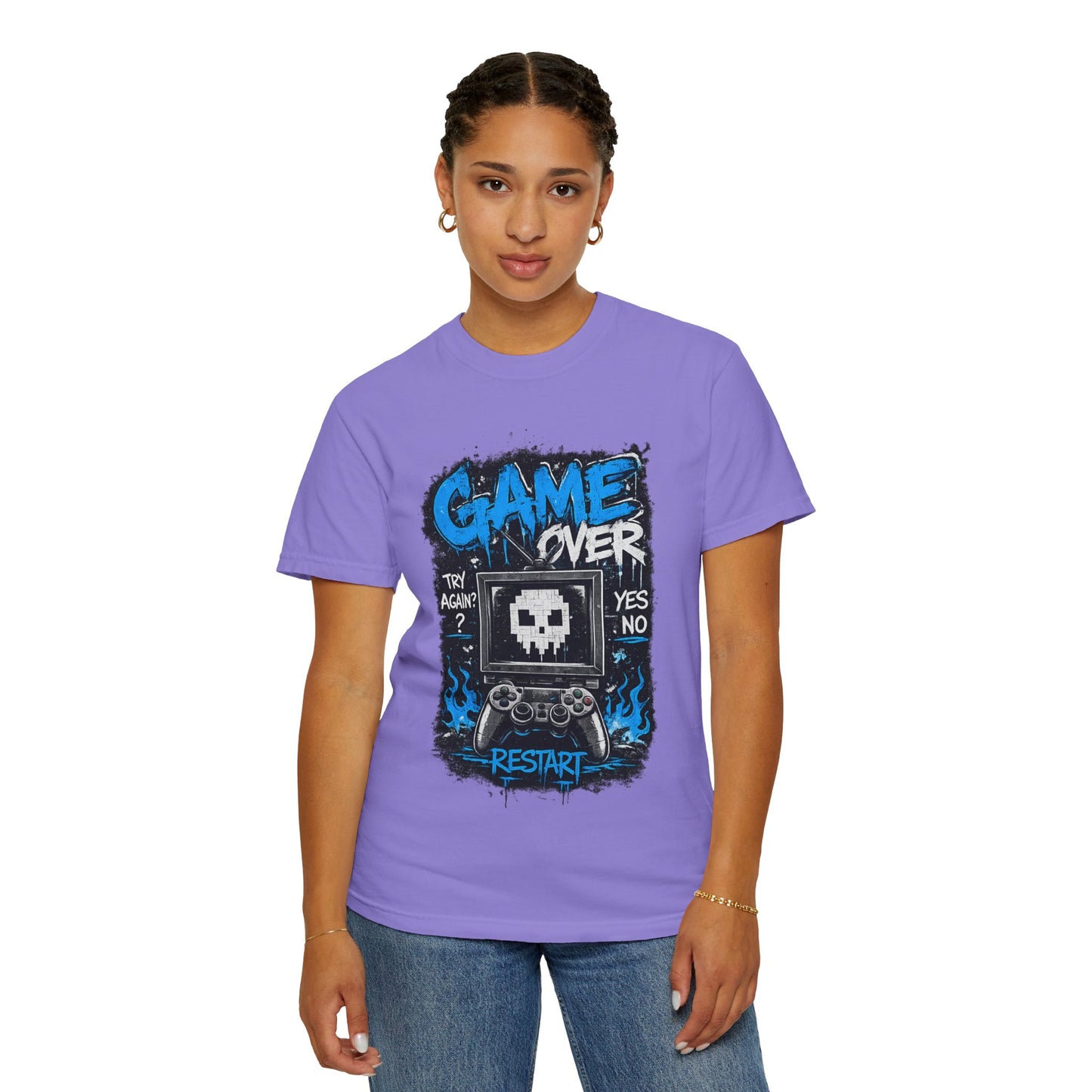 Game Over Skull Console controller T-Shirt | Restart pixel gaming tee