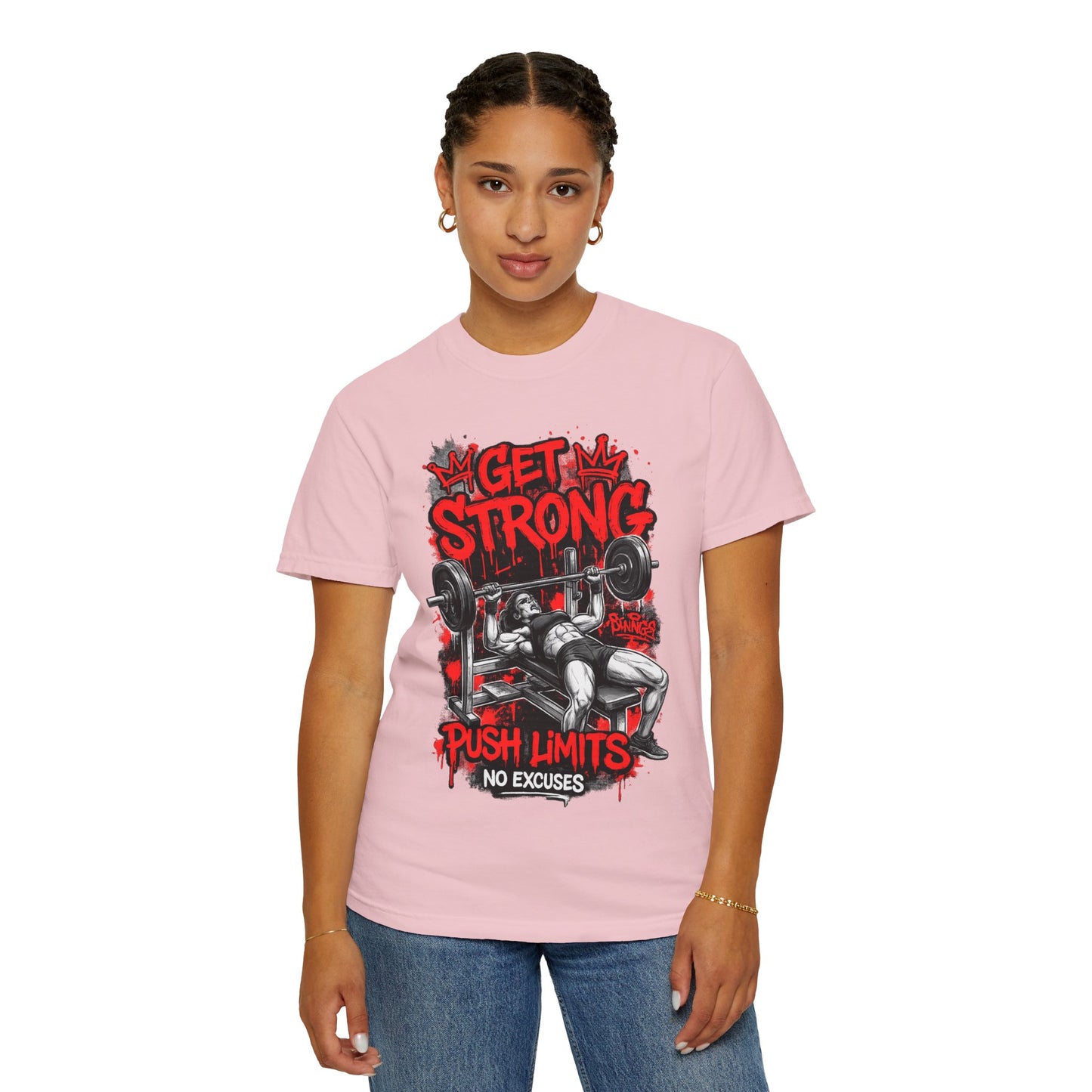 Get Strong Bench Press T-Shirt — Push Limits, No Excuses Gym Tee
