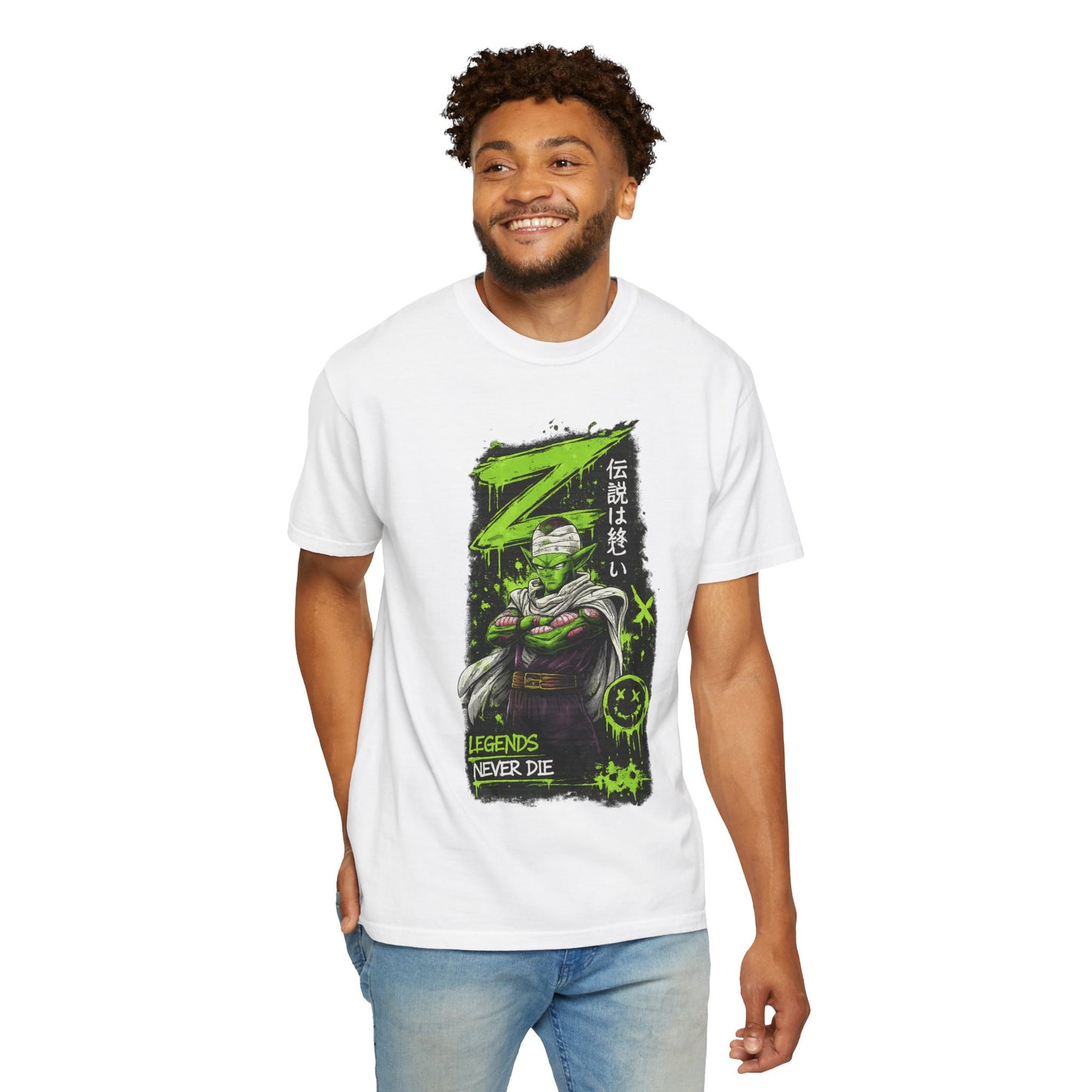 Dragon Warrior Graphic T-Shirt — "Legends Never Die" Neon Green Anime Design