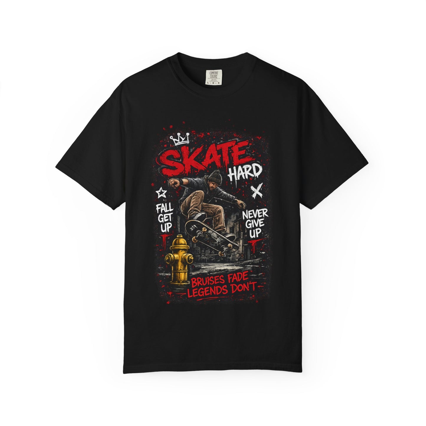 Skate Hard Graphic T-Shirt — "Skate Hard / Brushes Fade Legends Don’t" Streetwear Tee
