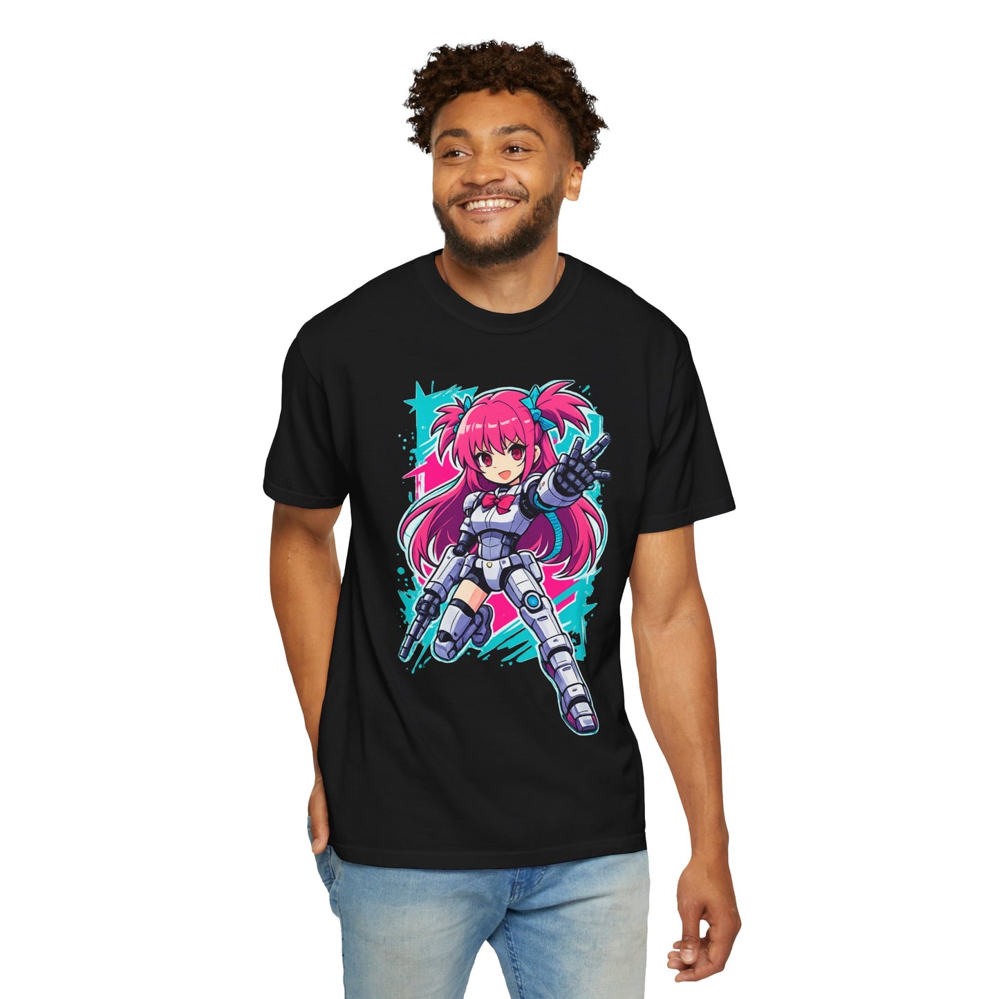 Anime Mecha Girl T-Shirt — Pink Cyberpunk Warrior Tee