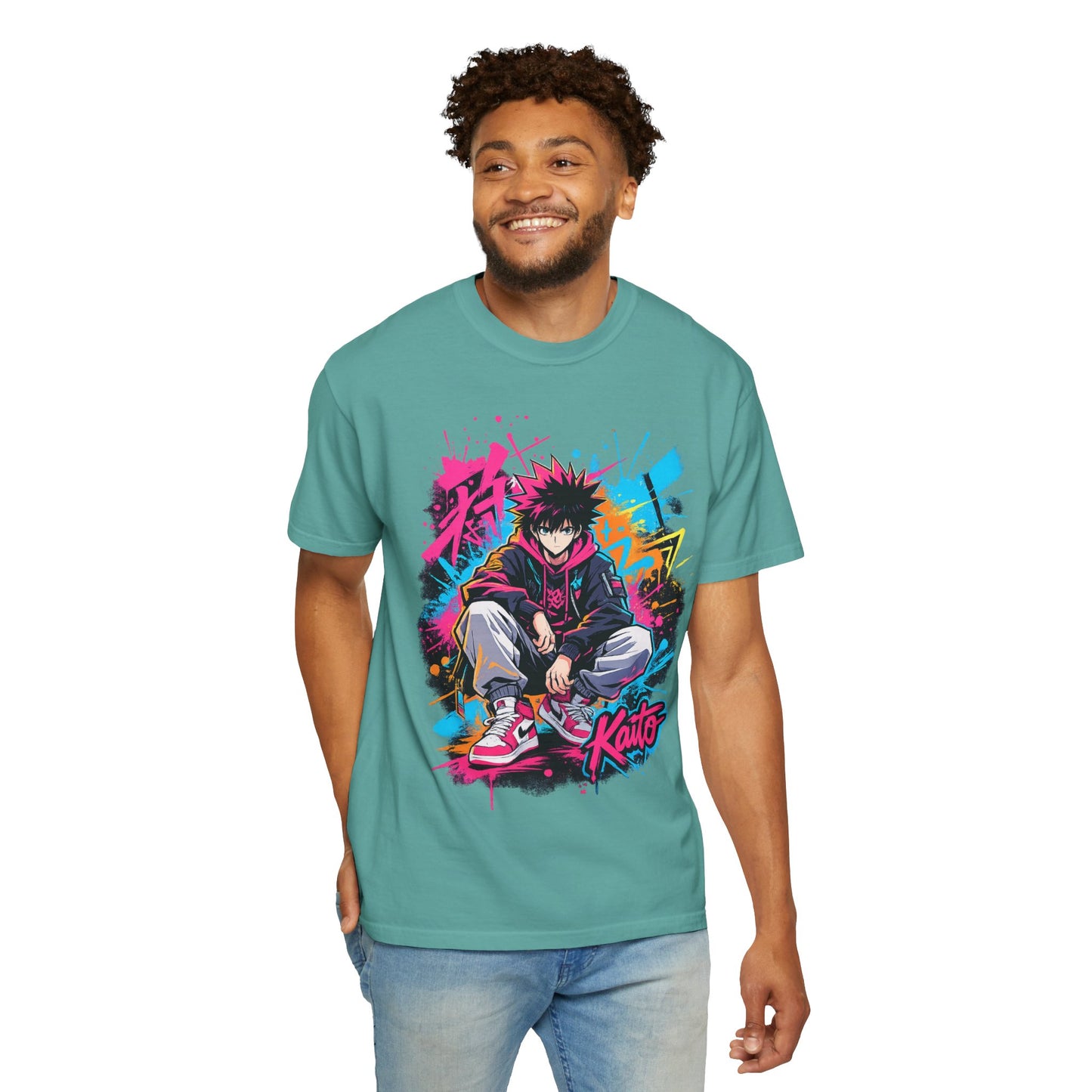 Kaito Streetwear Anime Tee — Neon Graffiti Urban Graphic T-Shirt