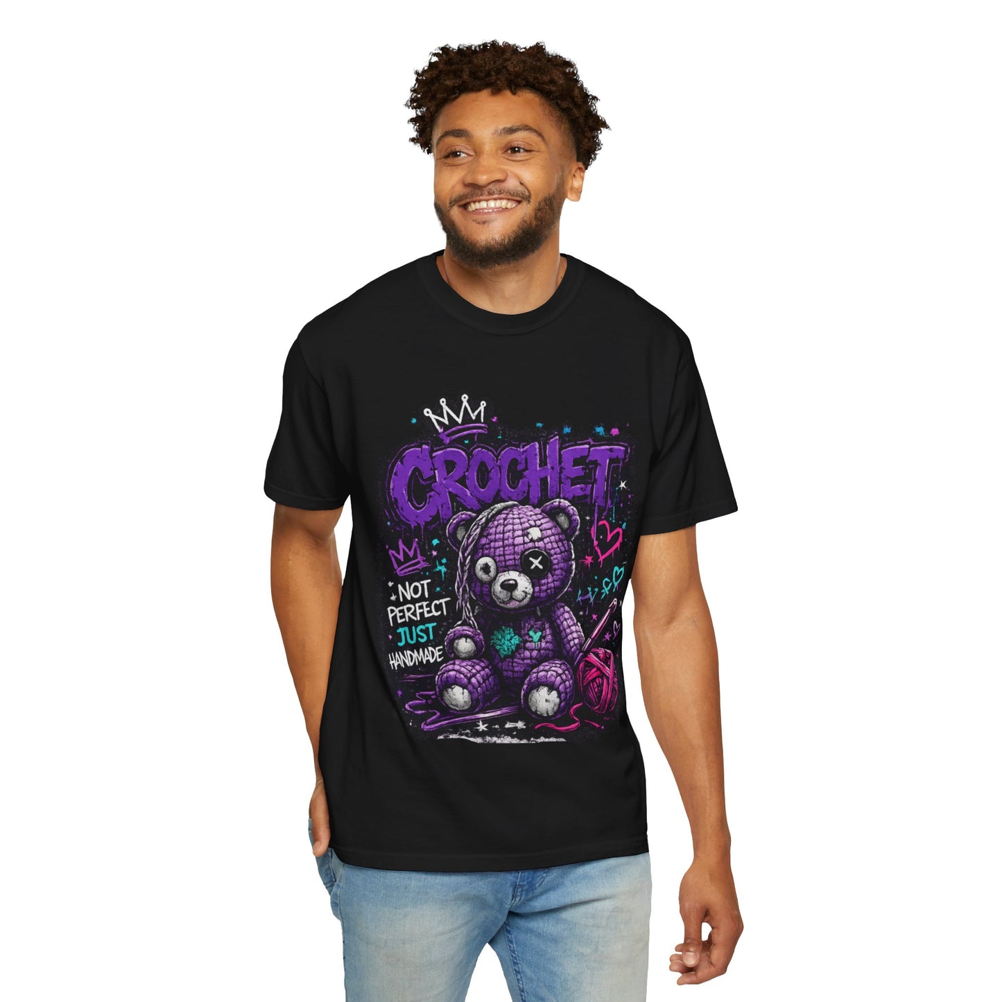 Crochet Teddy T-Shirt — "Not Perfect Just Handmade" Graphic Tee