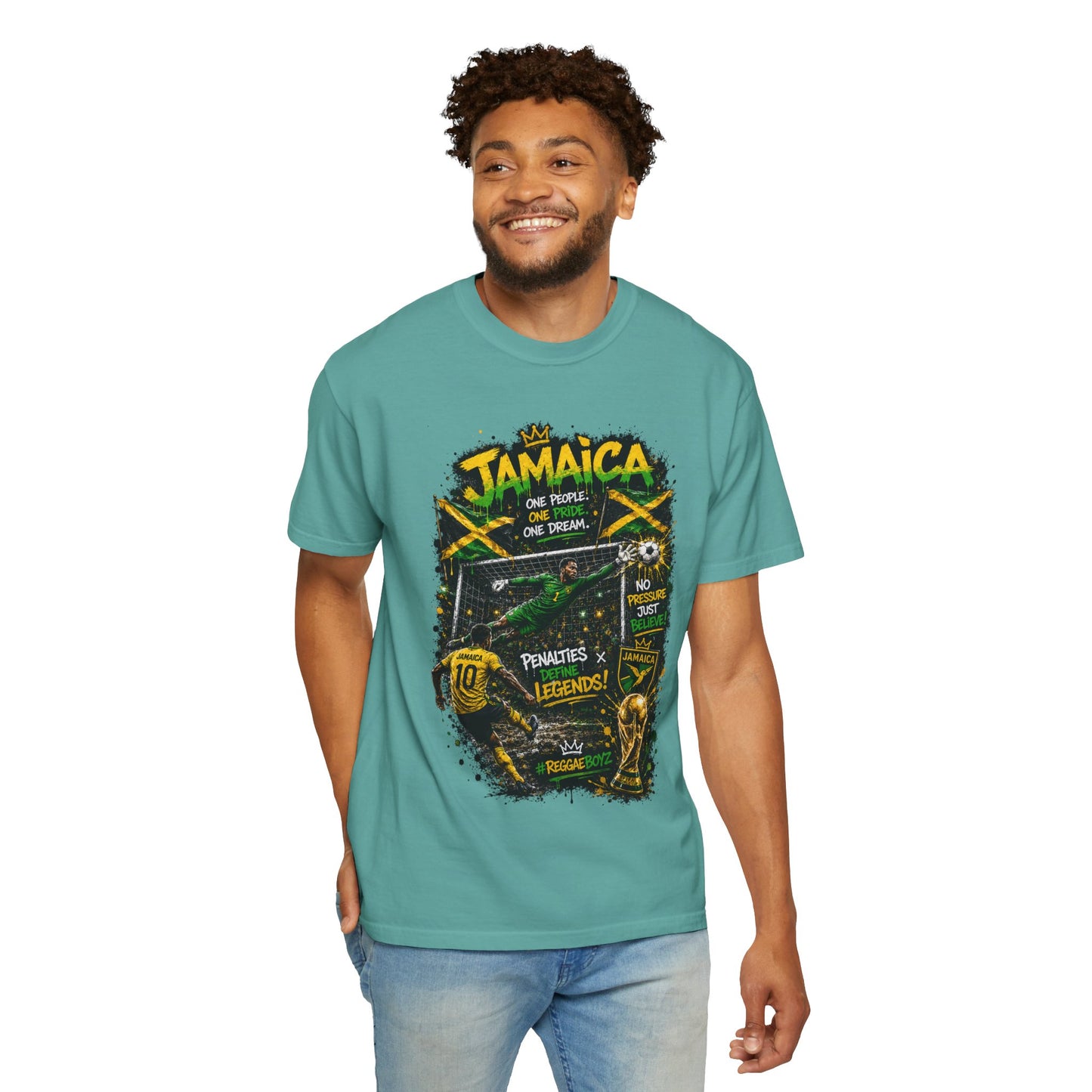 Jamaica Football Soccer Poster T-Shirt | Reggae Pride, Flag Colors