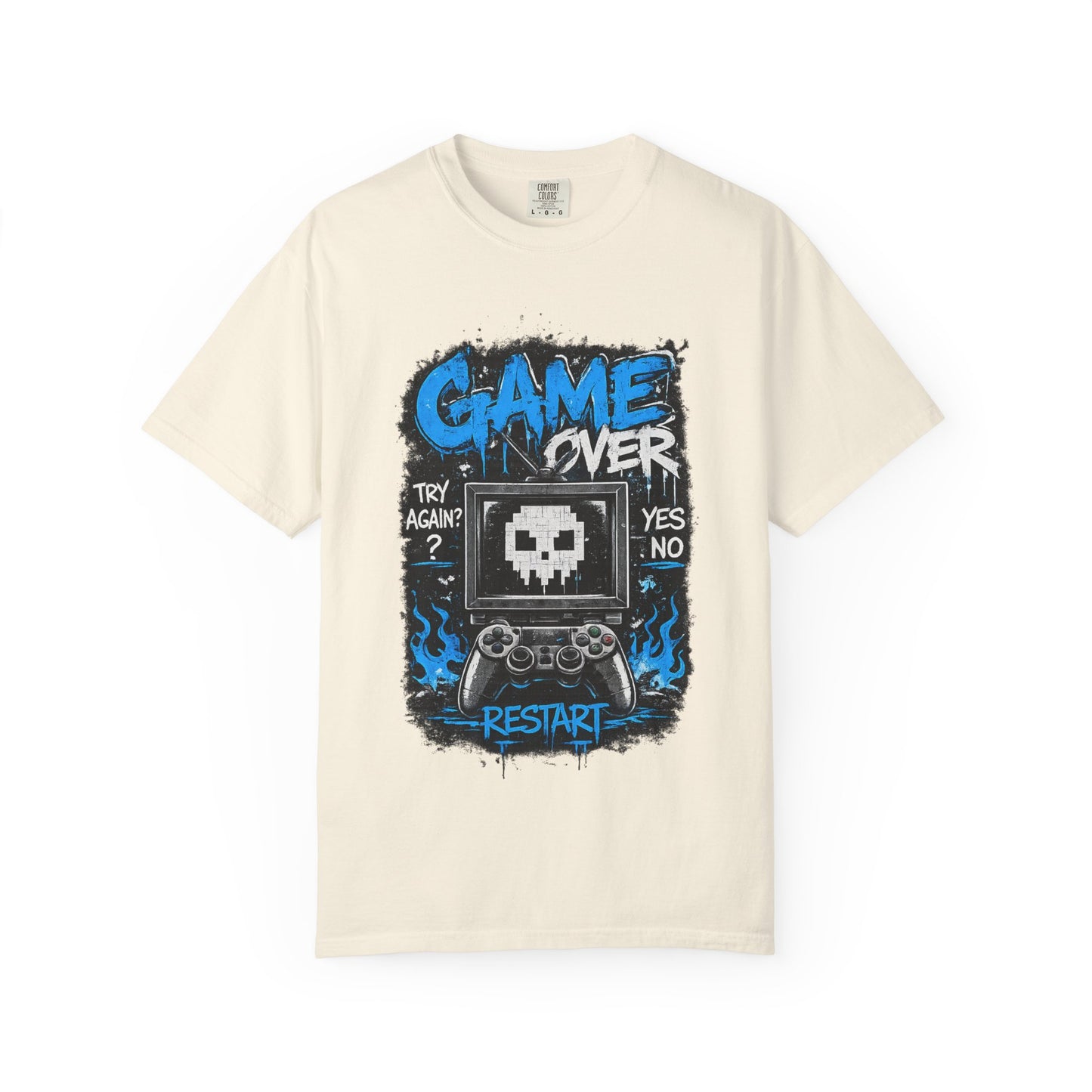 Game Over Skull Console controller T-Shirt | Restart pixel gaming tee
