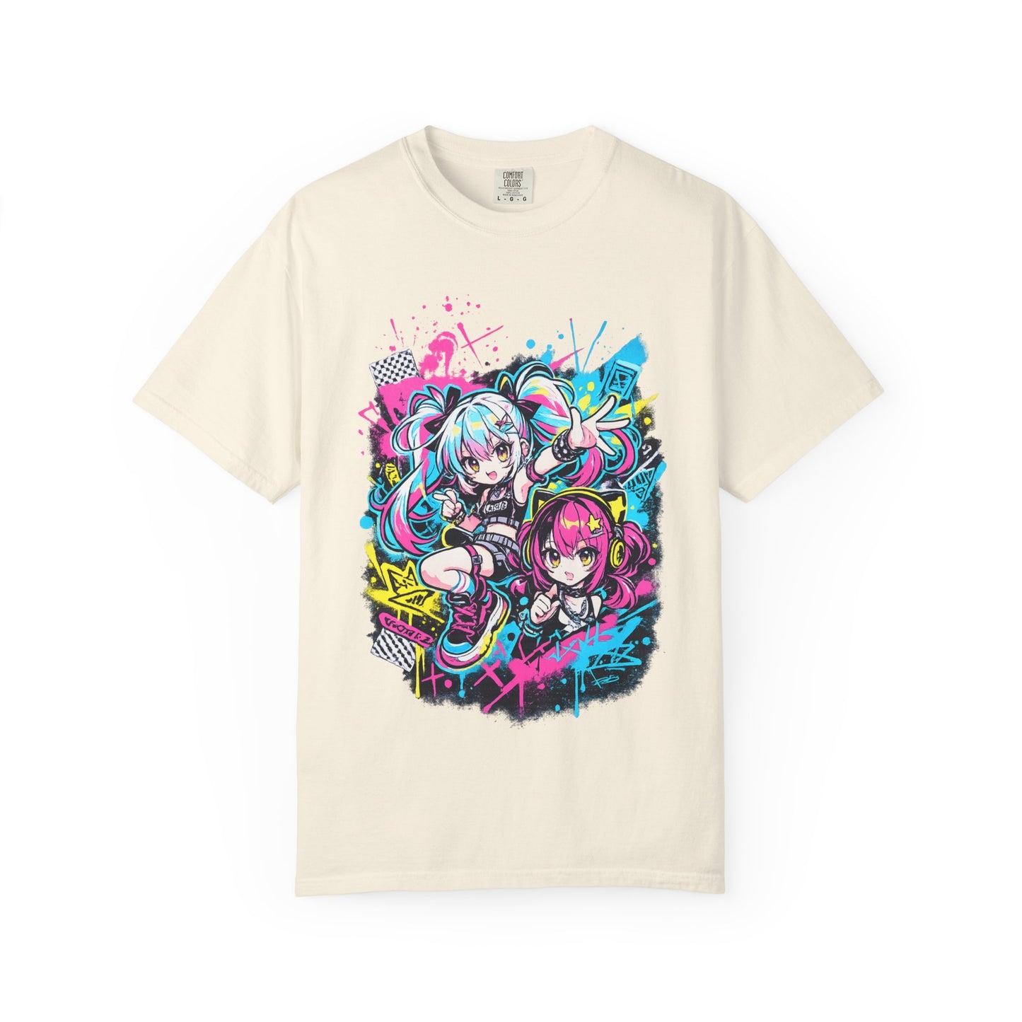 Anime Girls Graffiti T-Shirt – Neon Vocaloid Style