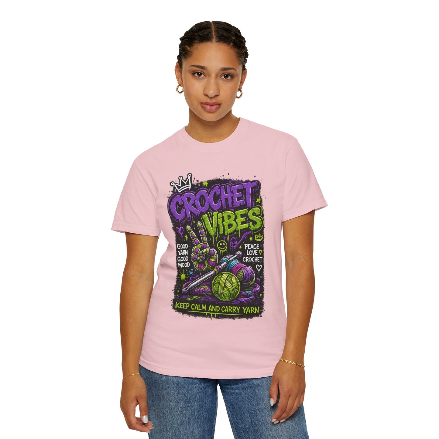 Crochet Vibes T-Shirt — Keep Calm and Carry Yarn Graphic Tee
