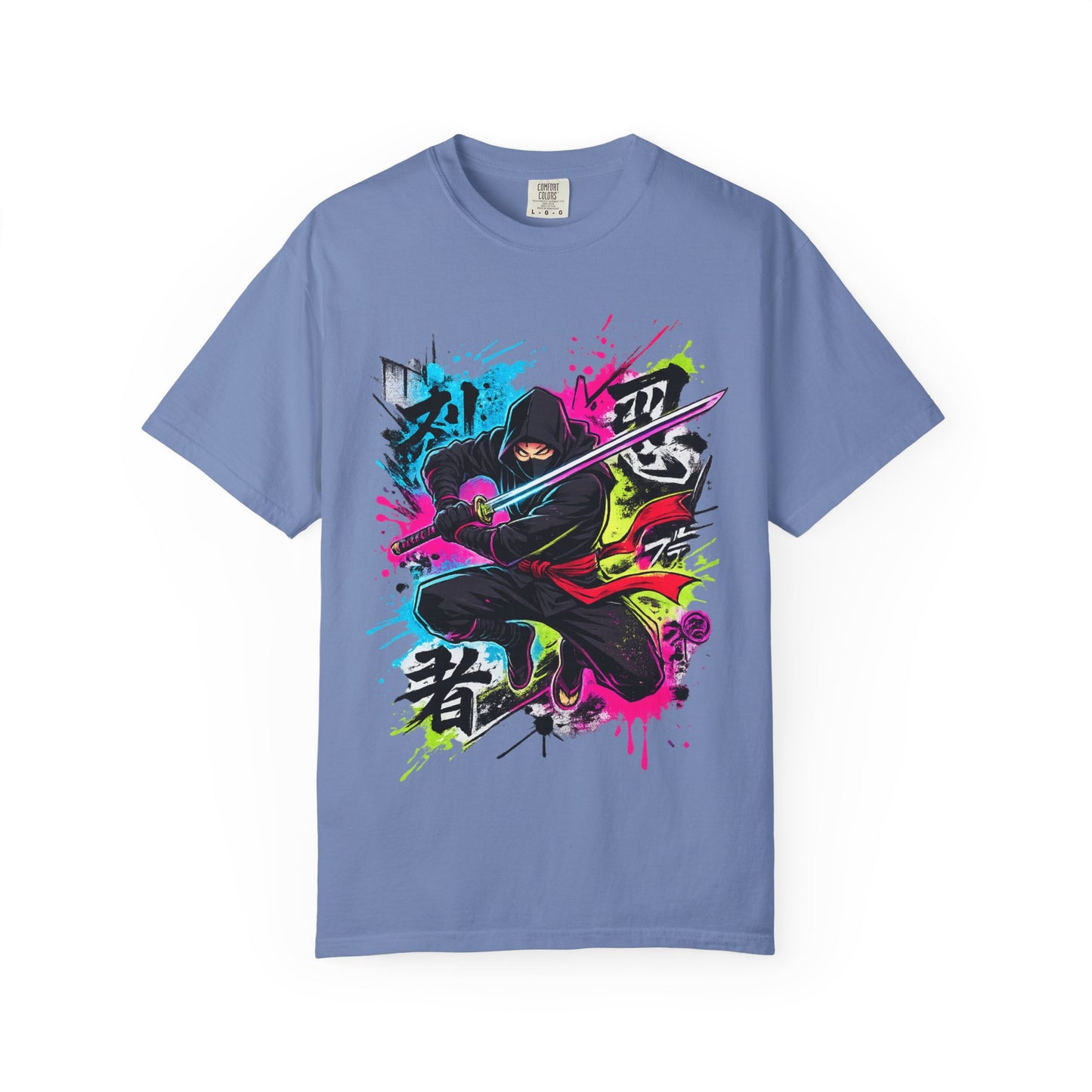Neon Ninja Samurai T-Shirt — Vibrant Graffiti Sword Art