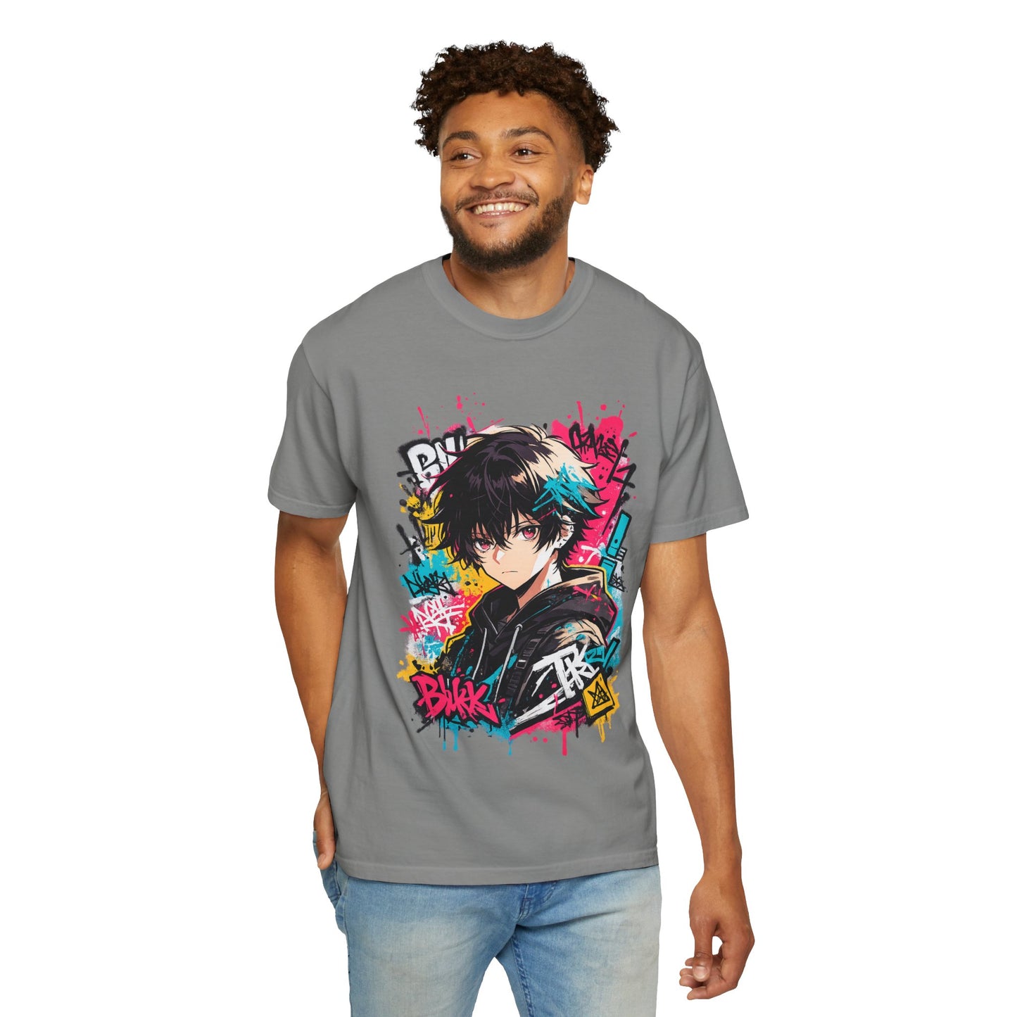 Anime Streetwear T‑Shirt — Graffiti Boy Graphic Tee