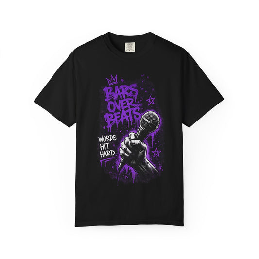 Bars Over Beats Microphone T‑Shirt — "Words Hit Hard" Rap Graphic Tee