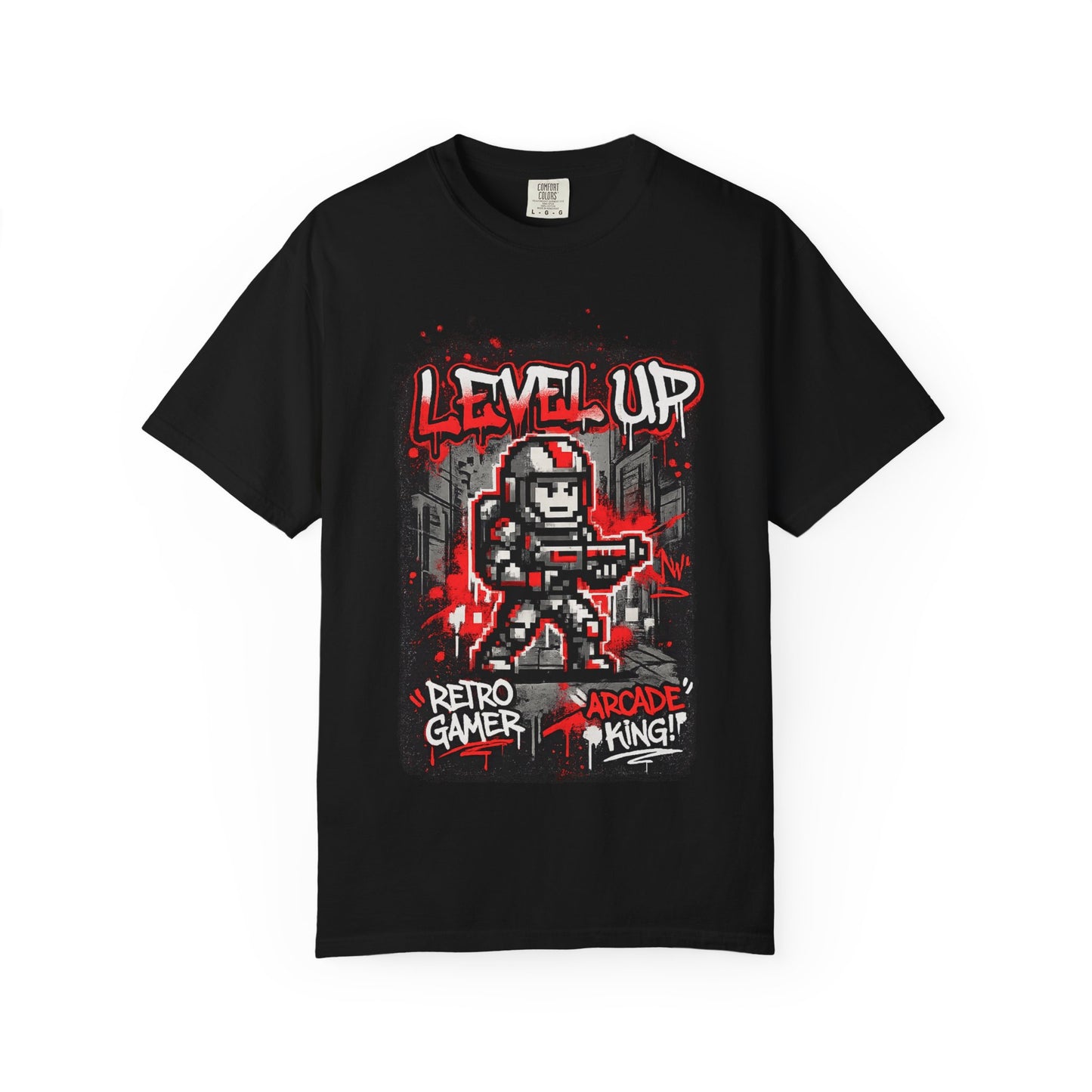 Level Up Retro Gamer T-Shirt — Arcade King Pixel Shooter Tee