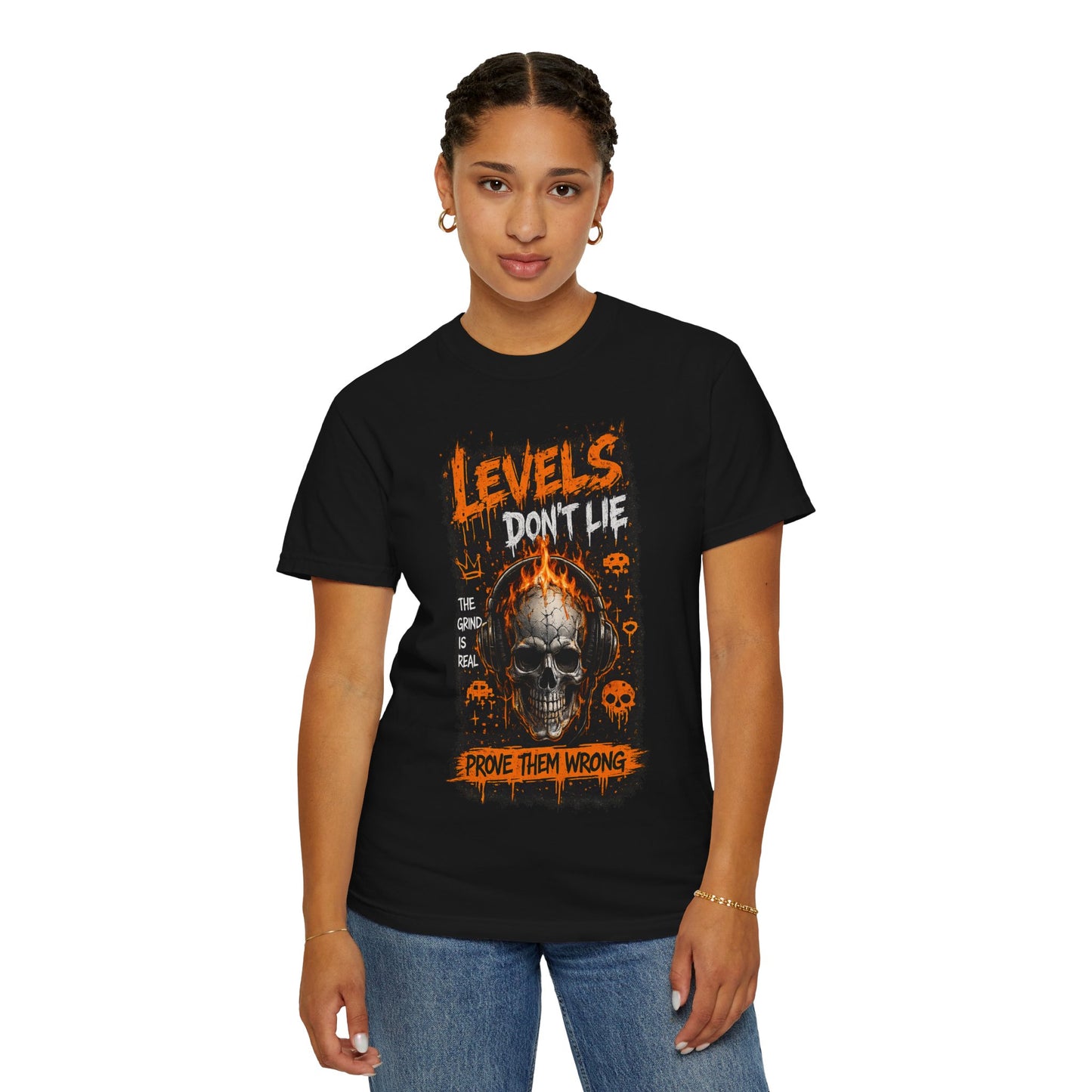 Skull 'Levels Don't Lie — Prove Them Wrong' Gaming T-Shirt