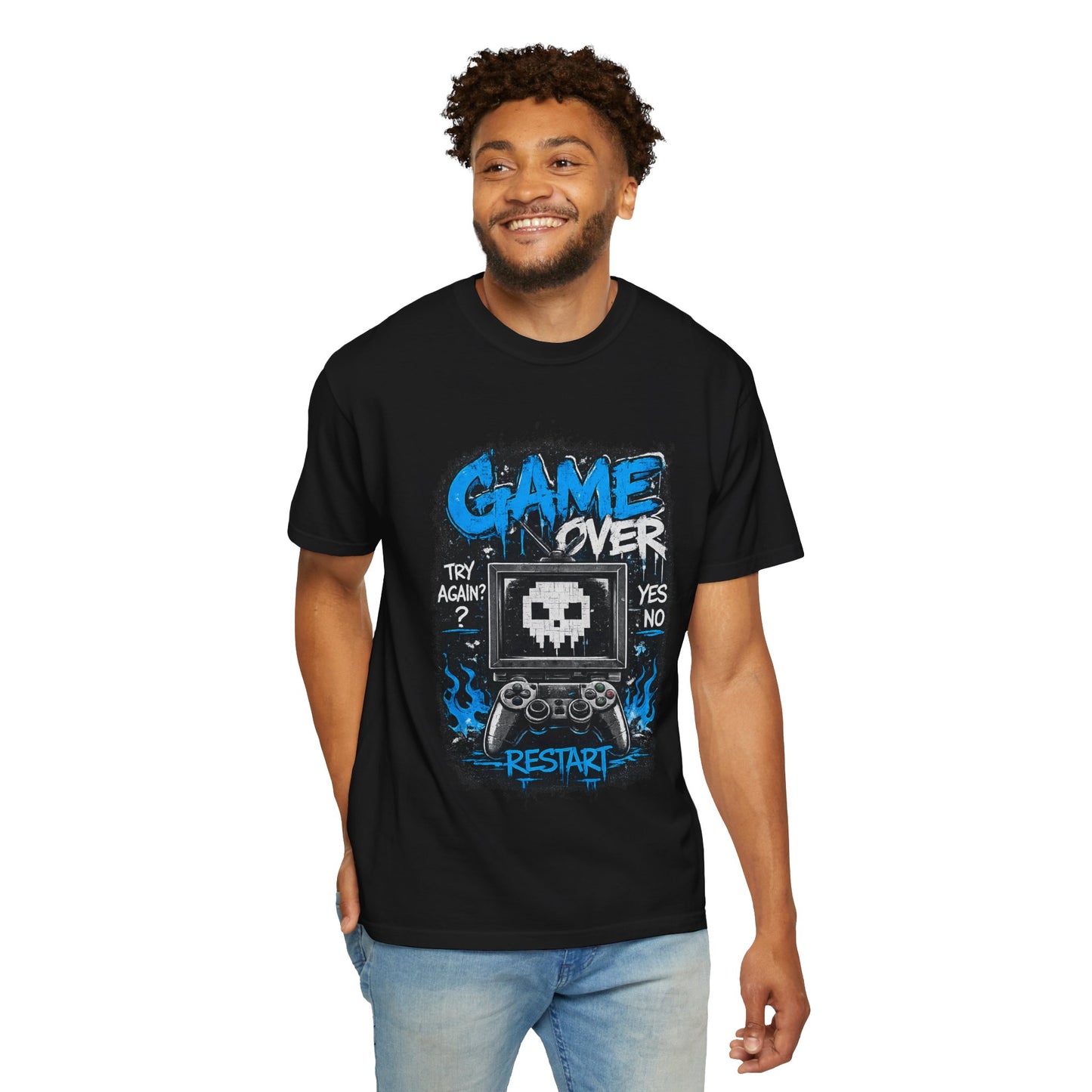 Game Over Skull Console controller T-Shirt | Restart pixel gaming tee