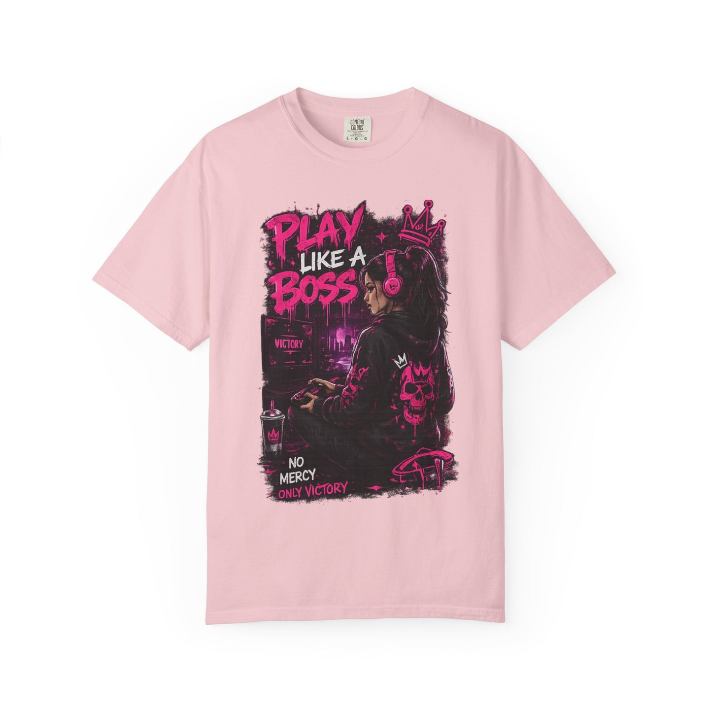 Play Like a Boss T-Shirt — Gamer Crown Graphic Tee ("No Mercy, Only Victory")