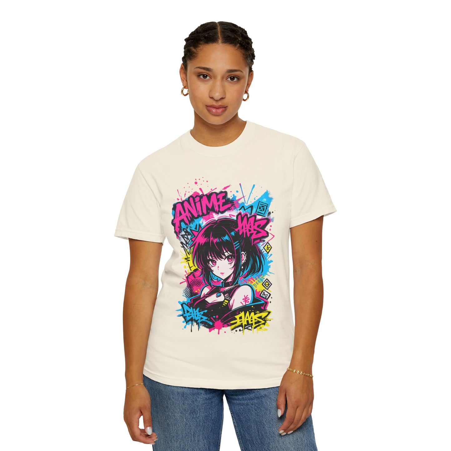 Anime Graffiti Girl T-Shirt — Neon Vaporwave Otaku Tee