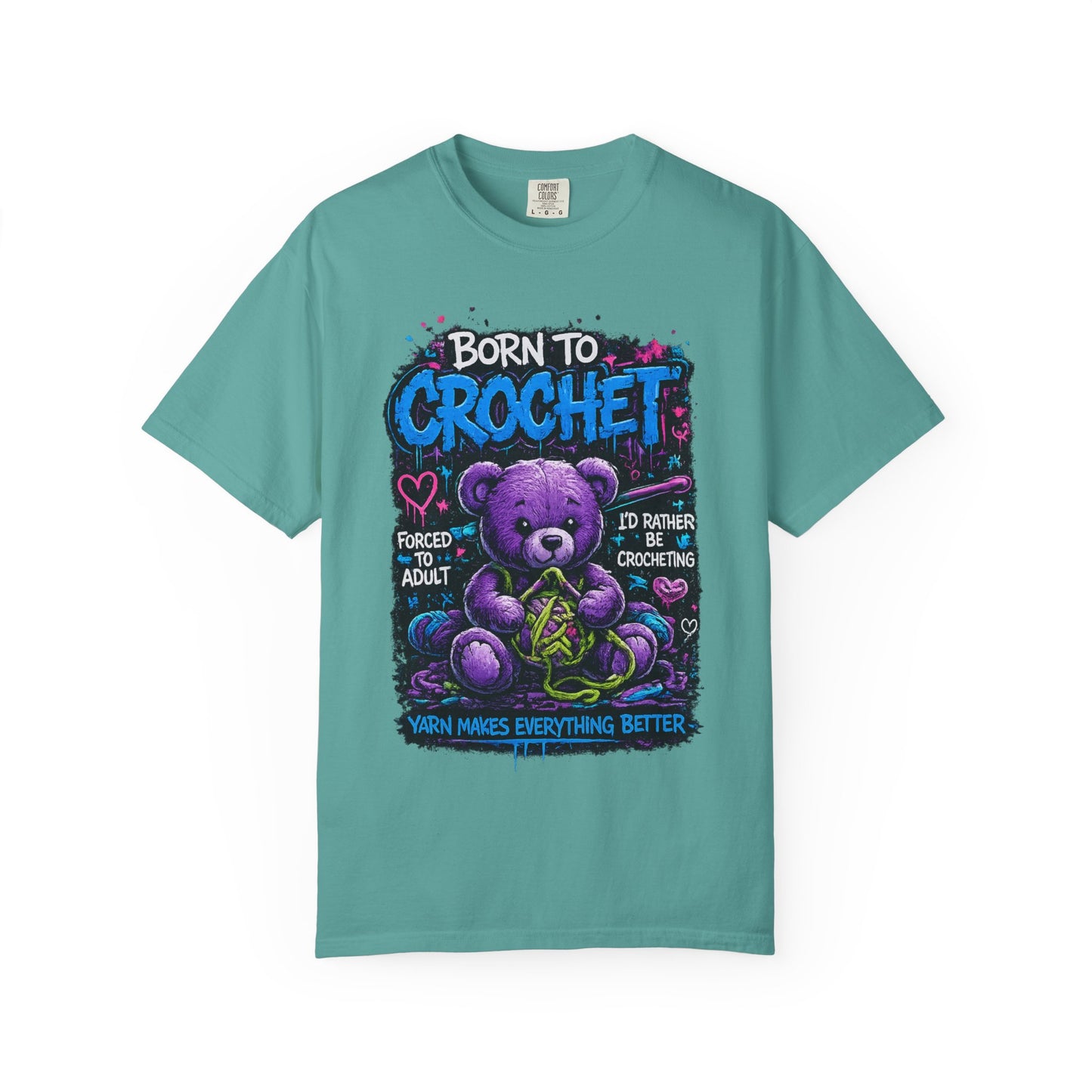 Born to Crochet T-Shirt — Cute Purple Teddy Crocheting Tee