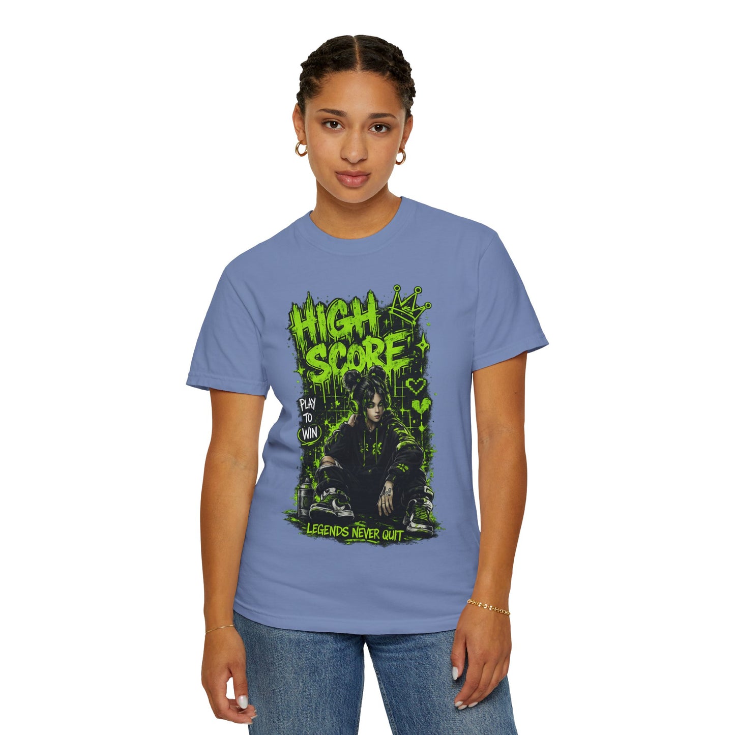 High Score Graphic T-Shirt — 'High Score: Legends Never Quit' Gamer Tee