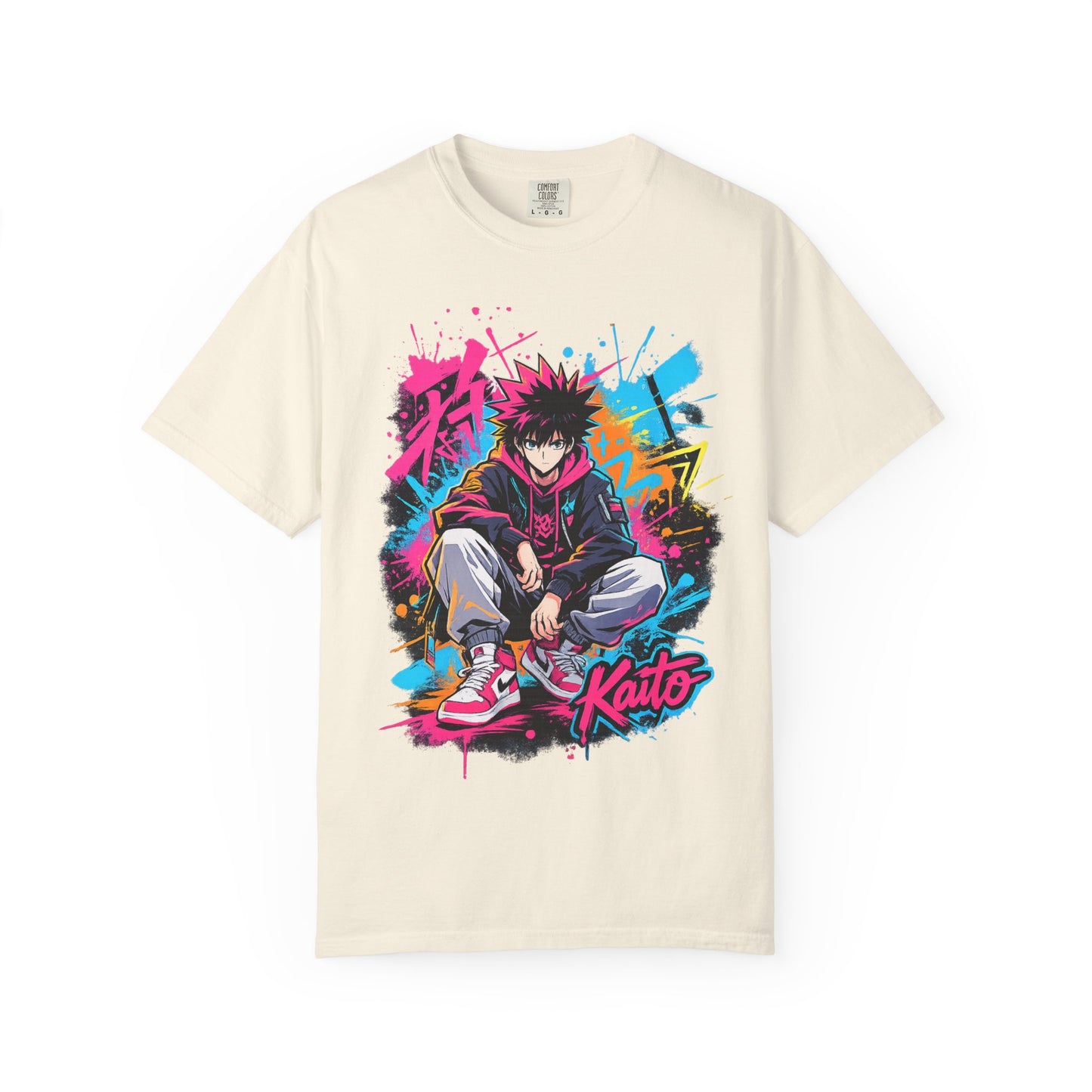 Kaito Streetwear Anime Tee — Neon Graffiti Urban Graphic T-Shirt