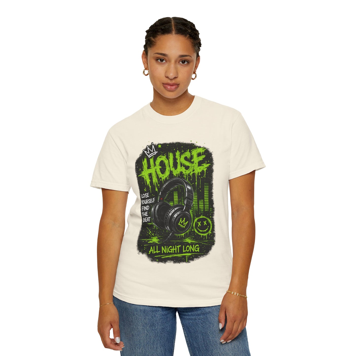 House Music Headphones T-Shirt — "House All Night Long" DJ Tee