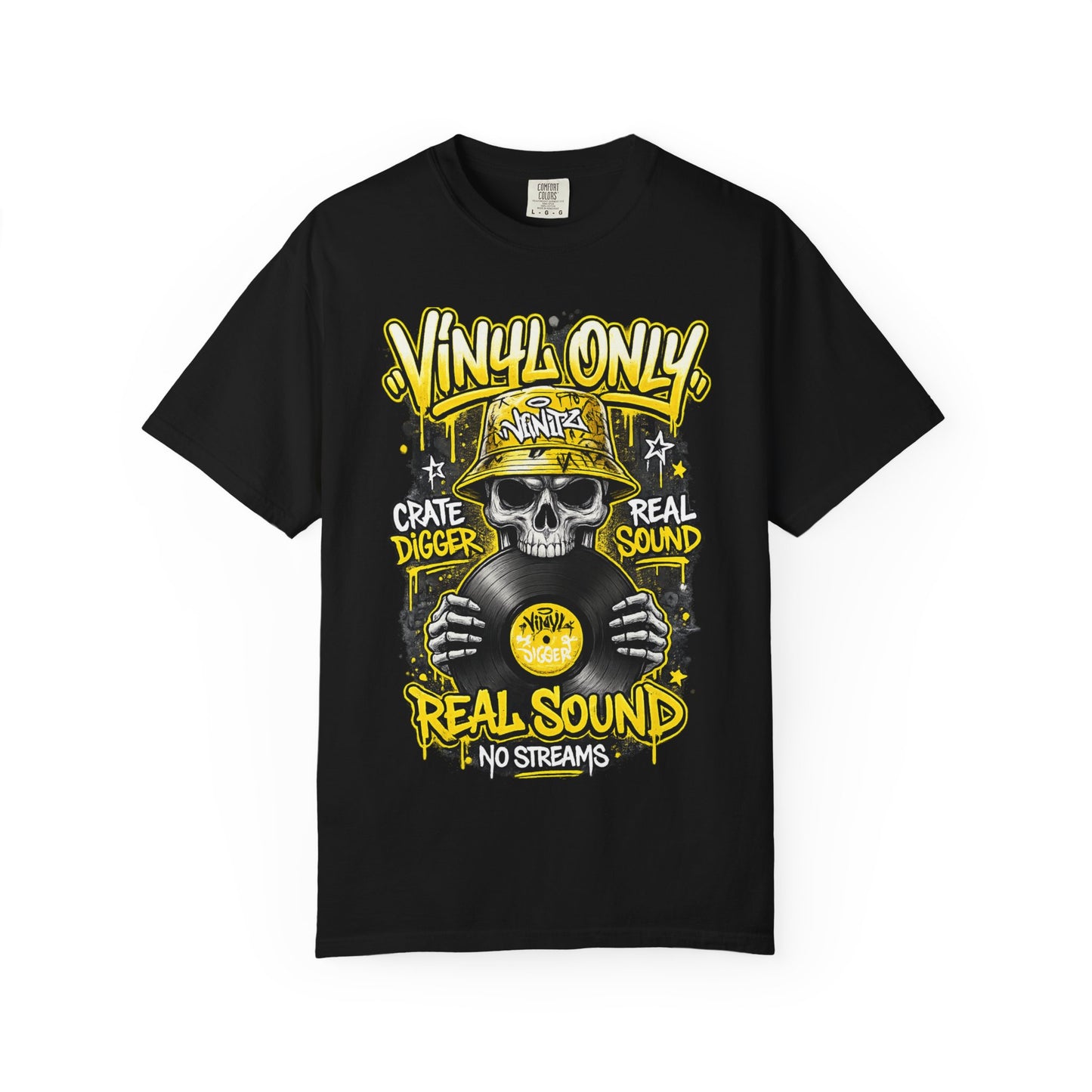 Vinyl Only Skull T-Shirt – "Real Sound, No Streams" Retro DJ Tee