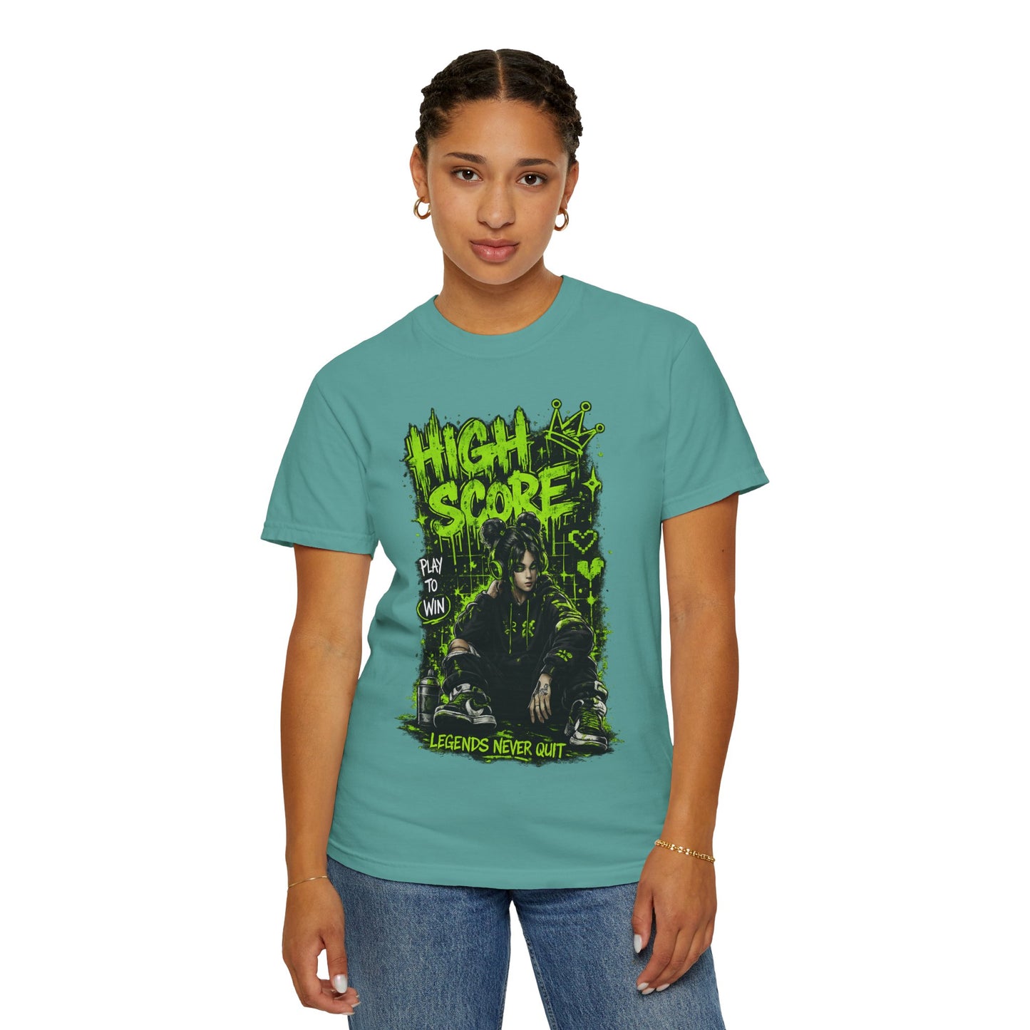 High Score Graphic T-Shirt — 'High Score: Legends Never Quit' Gamer Tee