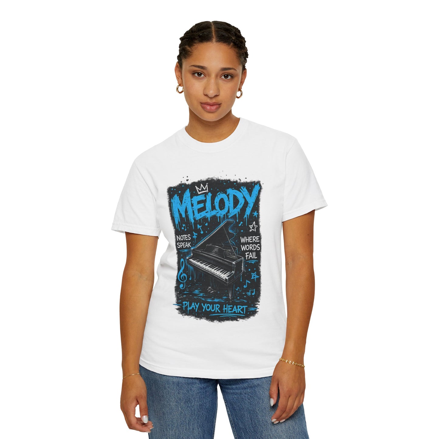 Melody Piano Graphic T-Shirt — "Play Your Heart" Music Lover Tee