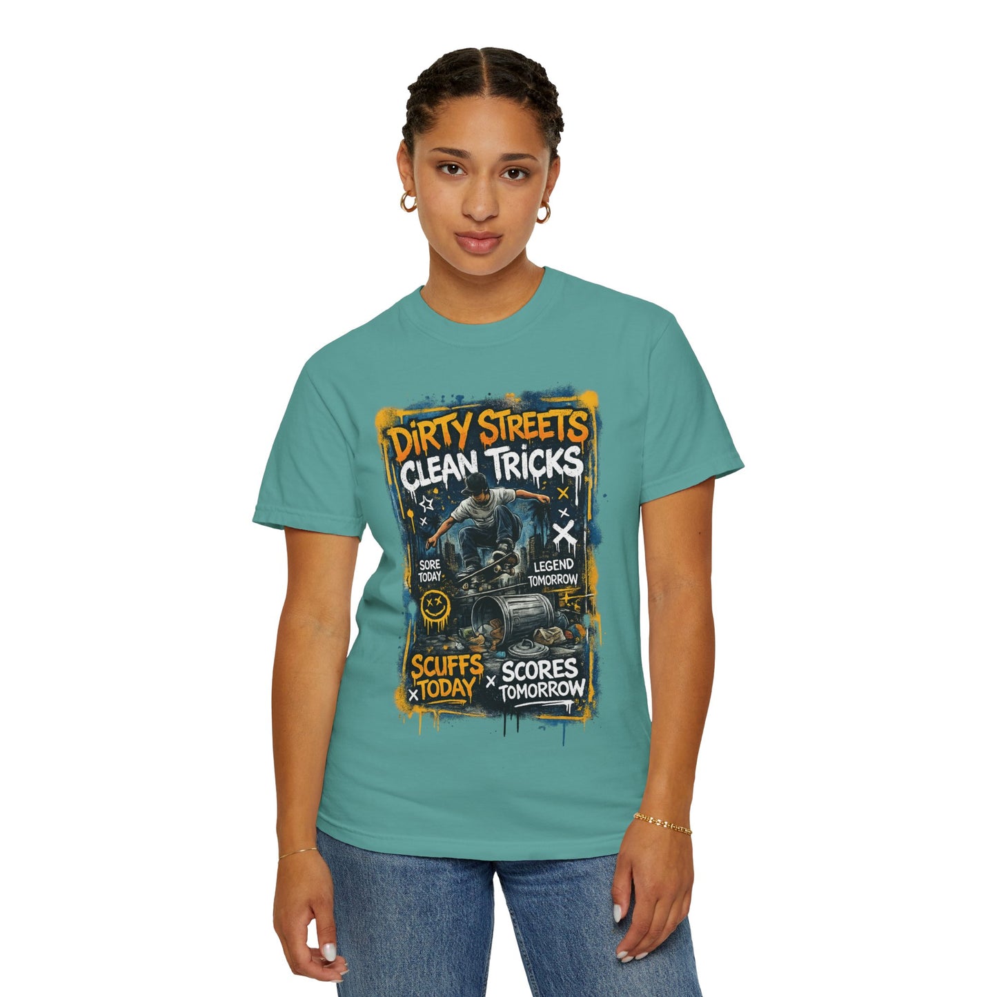 Dirty Streets, Clean Tricks Skate T-Shirt — Scuffs Today, Scores Tomorrow