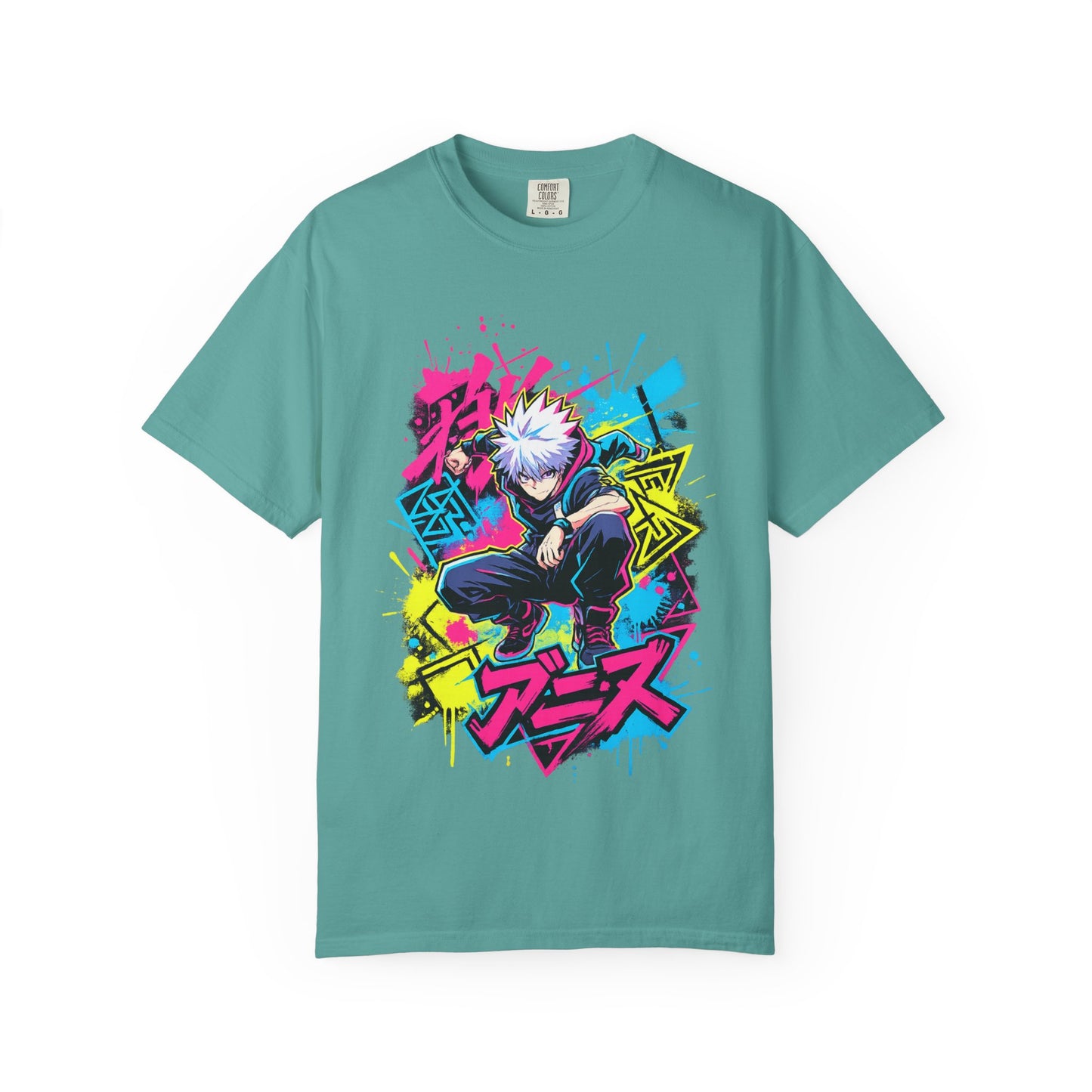 Anime Graphic T-Shirt — Vibrant Neon Jujutsu Kaisen Style Design