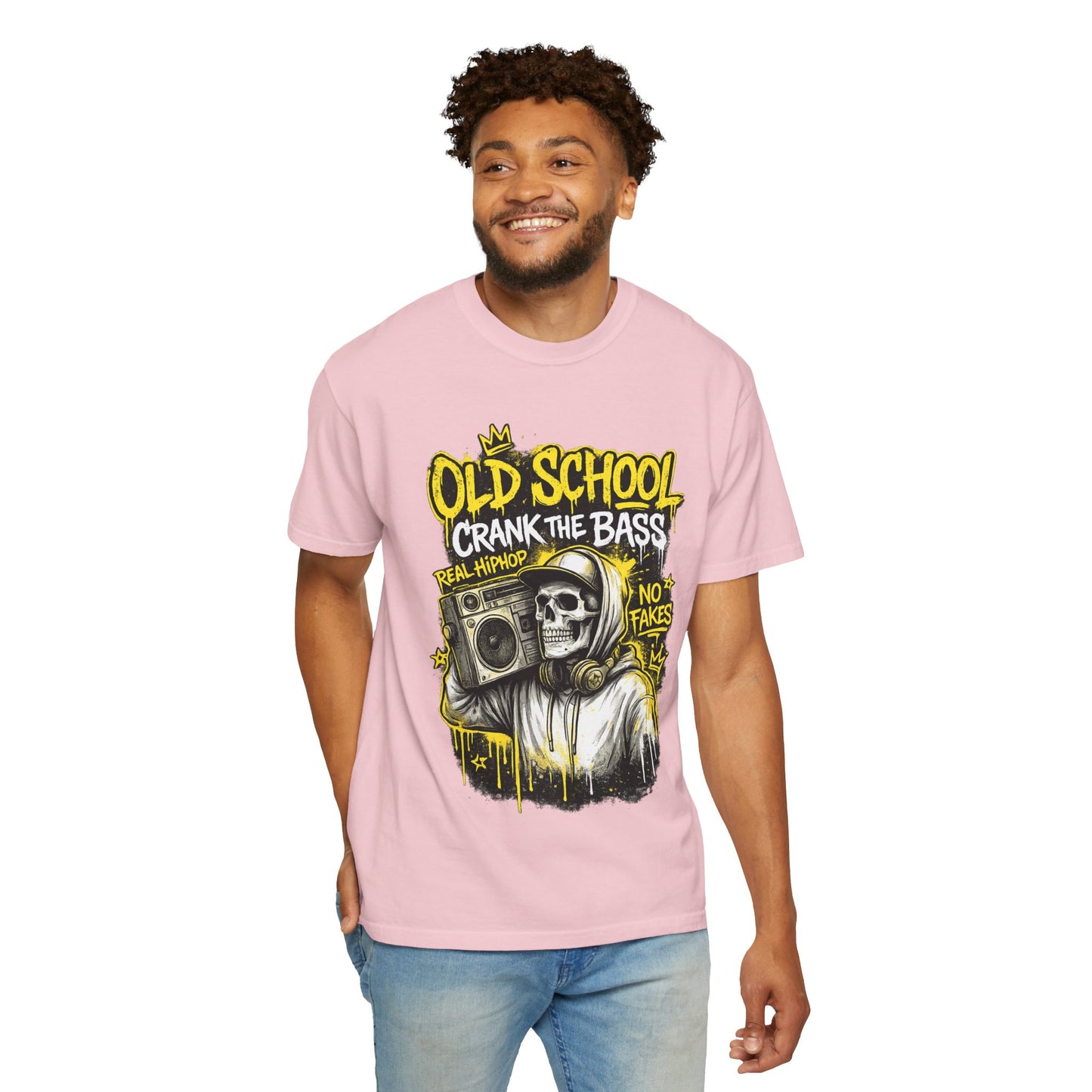 Old School Crank the Bass T-Shirt — Retro Hip Hop Skull Boombox Tee