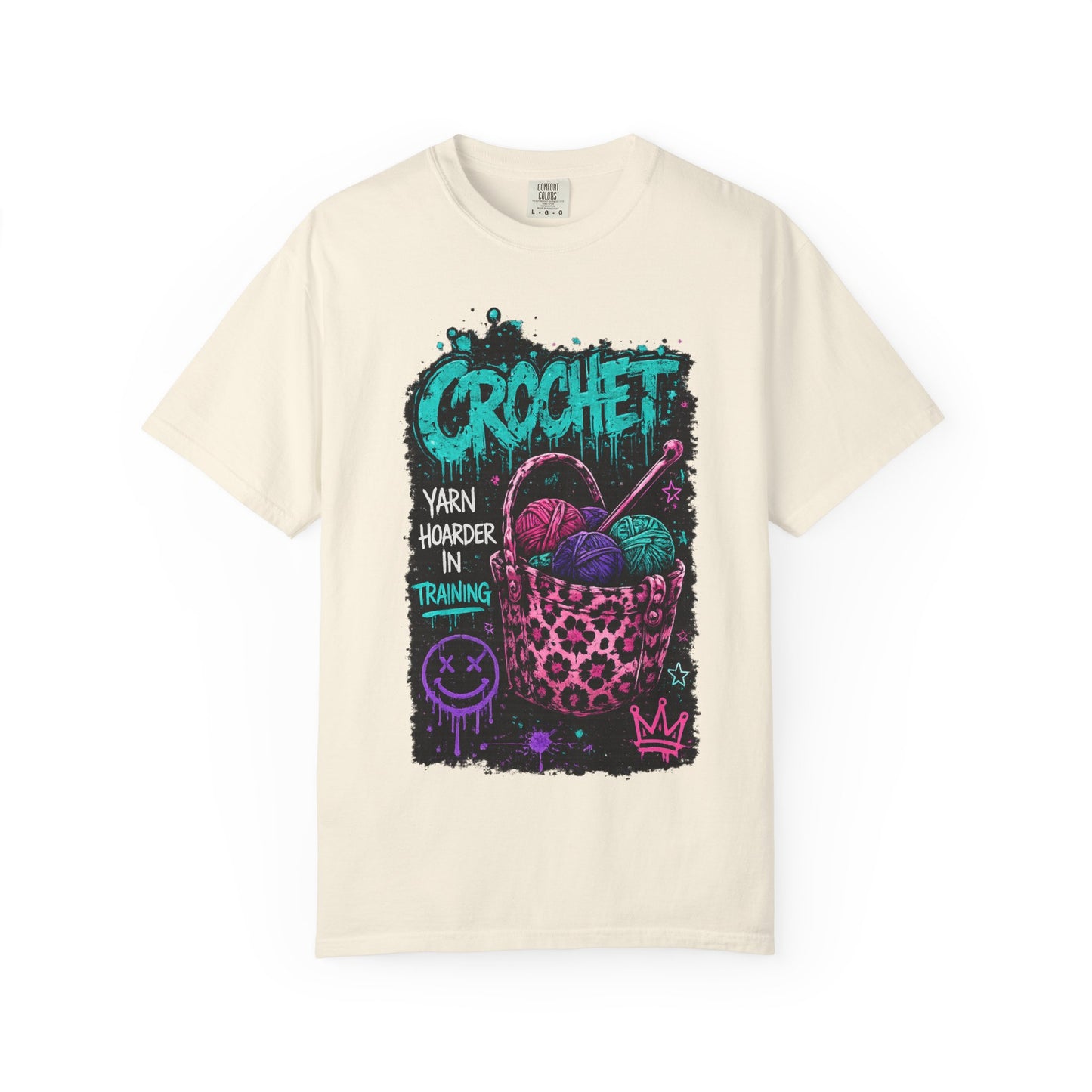 Crochet Crewneck T‑Shirt — "Yarn Harder in Training" Graphic