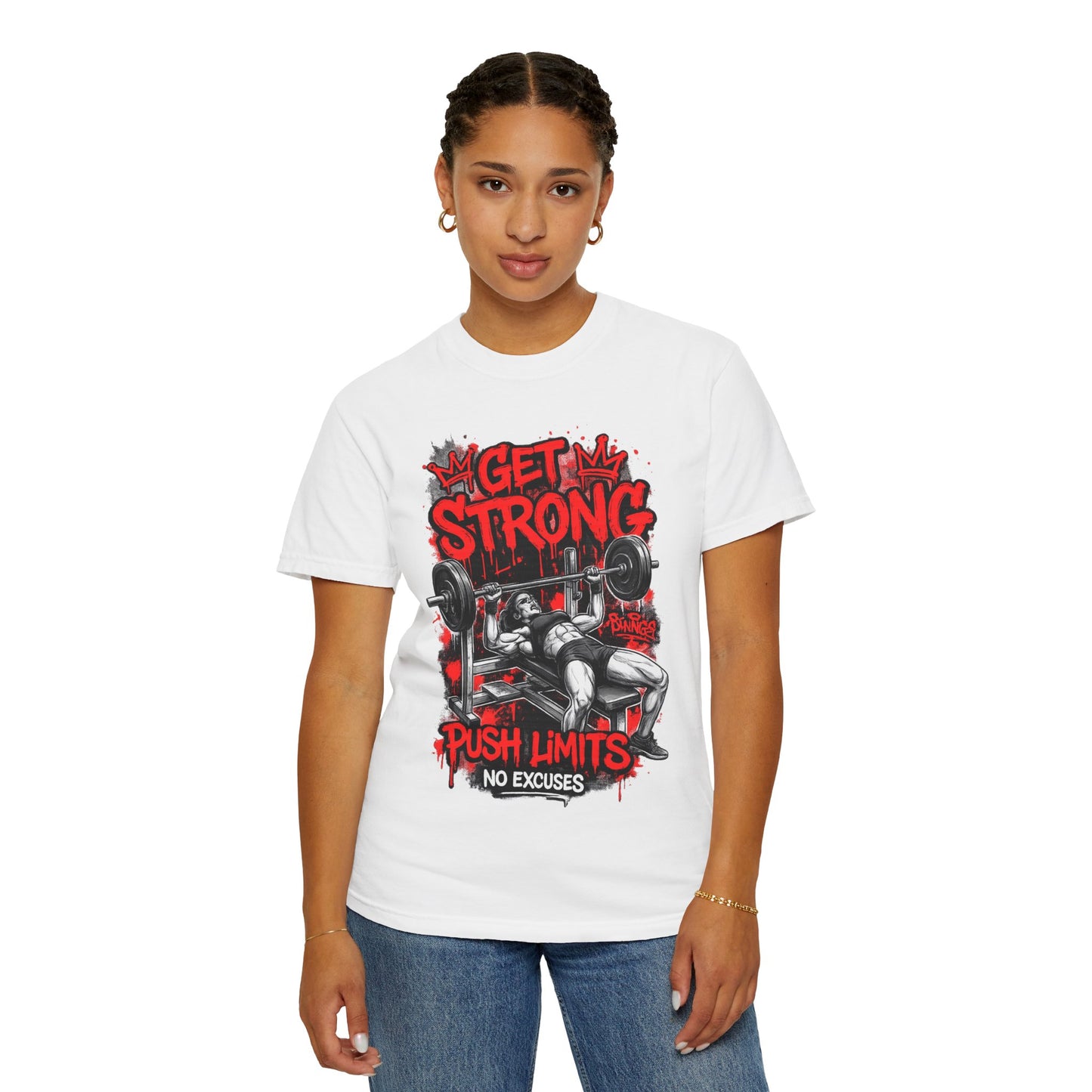 Get Strong Bench Press T-Shirt — Push Limits, No Excuses Gym Tee