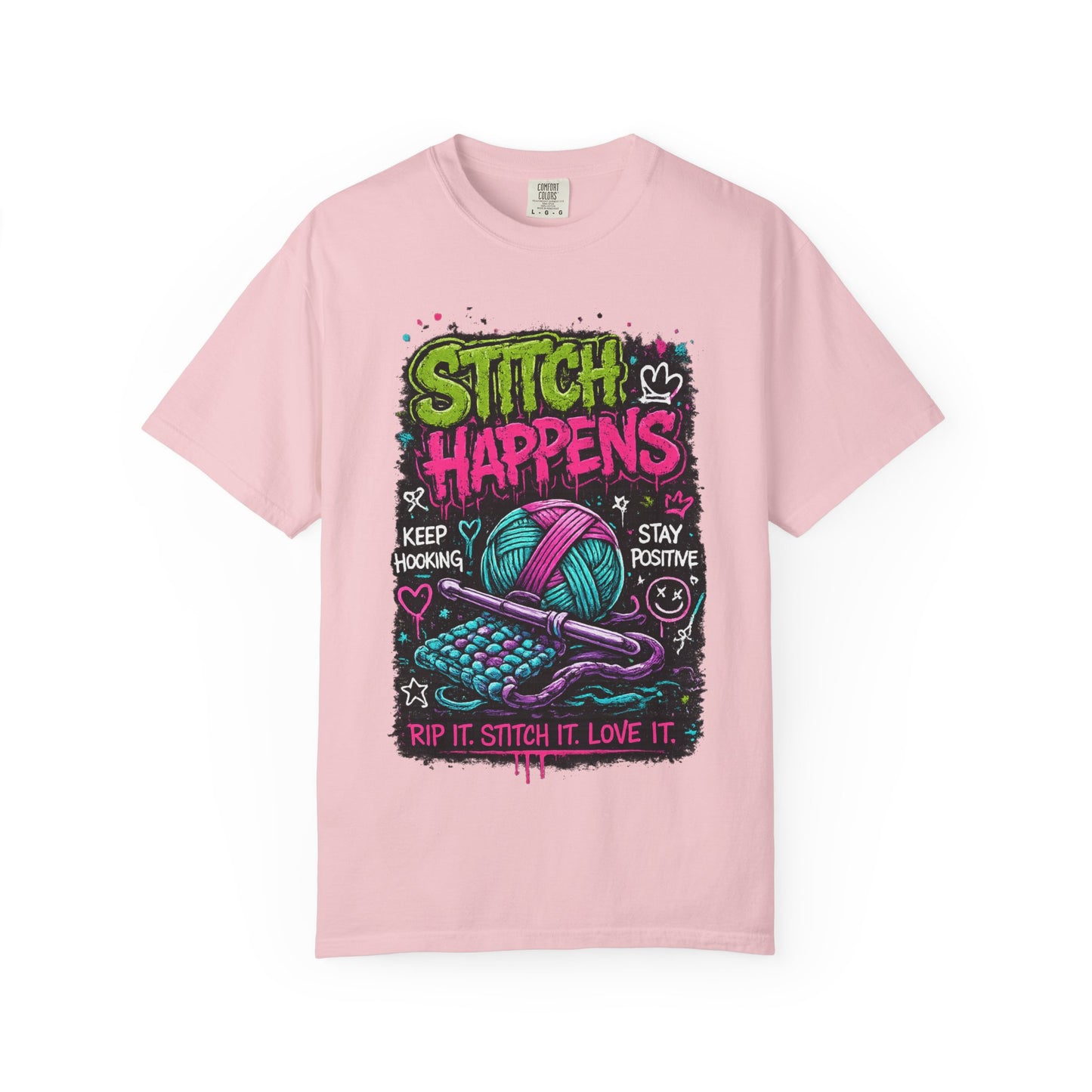 Stitch Happens T-Shirt — Funny Knitting & Crochet Graphic Tee
