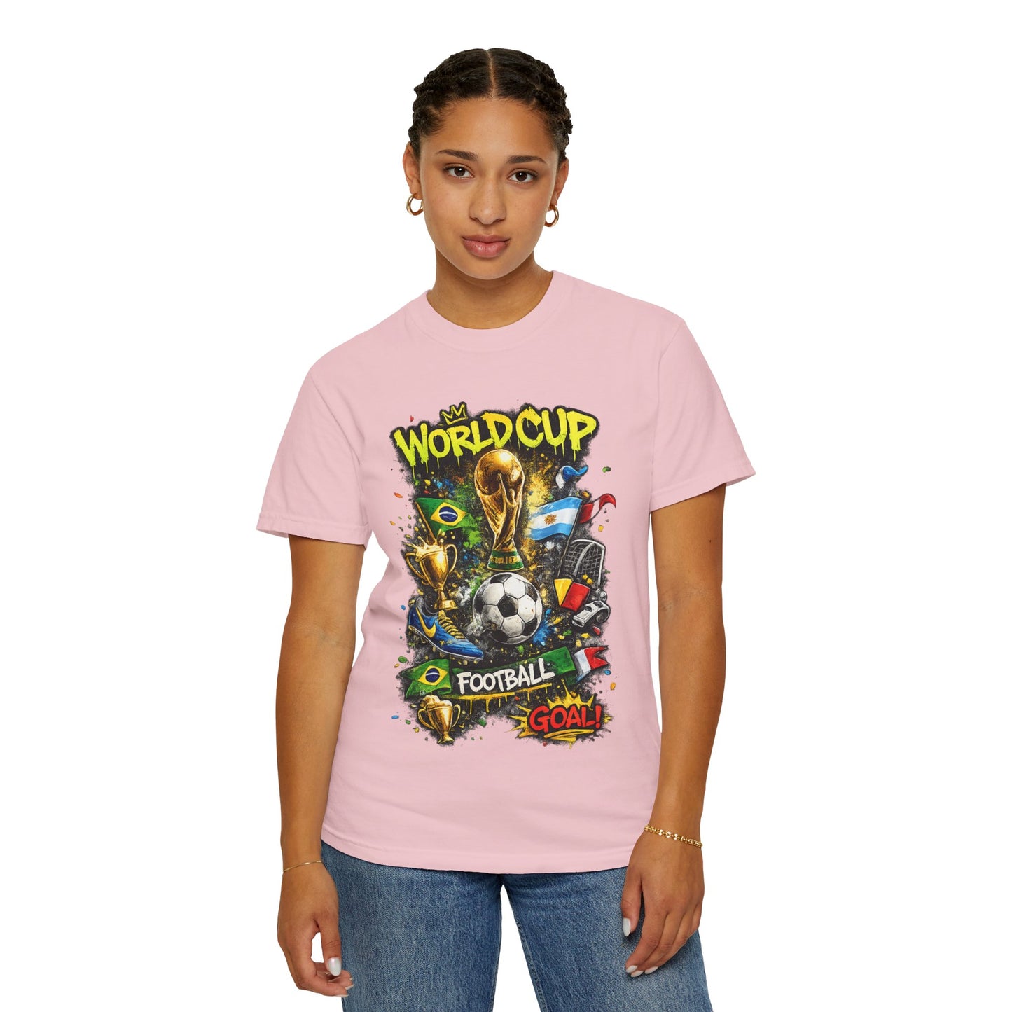 World Cup Football Graphic T-shirt | Soccer Trophy, Flags, Goal