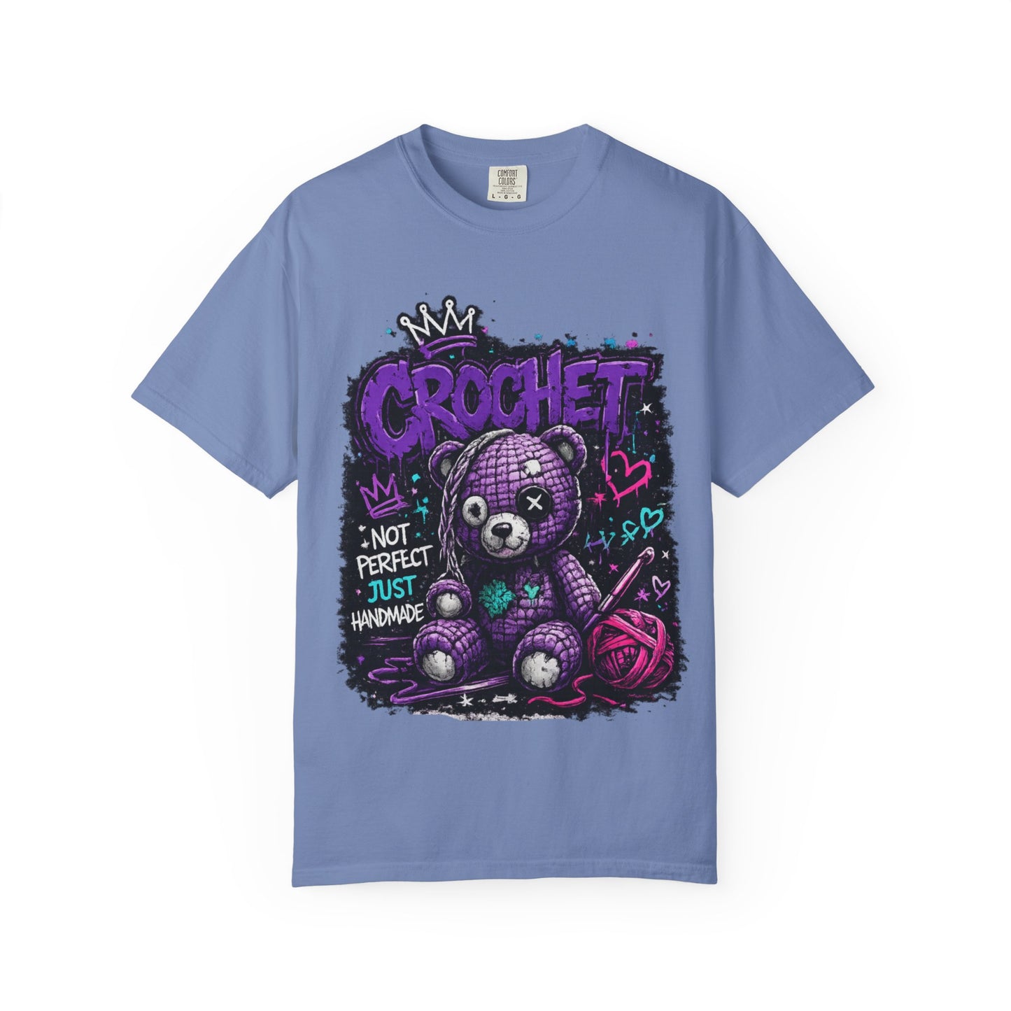 Crochet Teddy T-Shirt — "Not Perfect Just Handmade" Graphic Tee