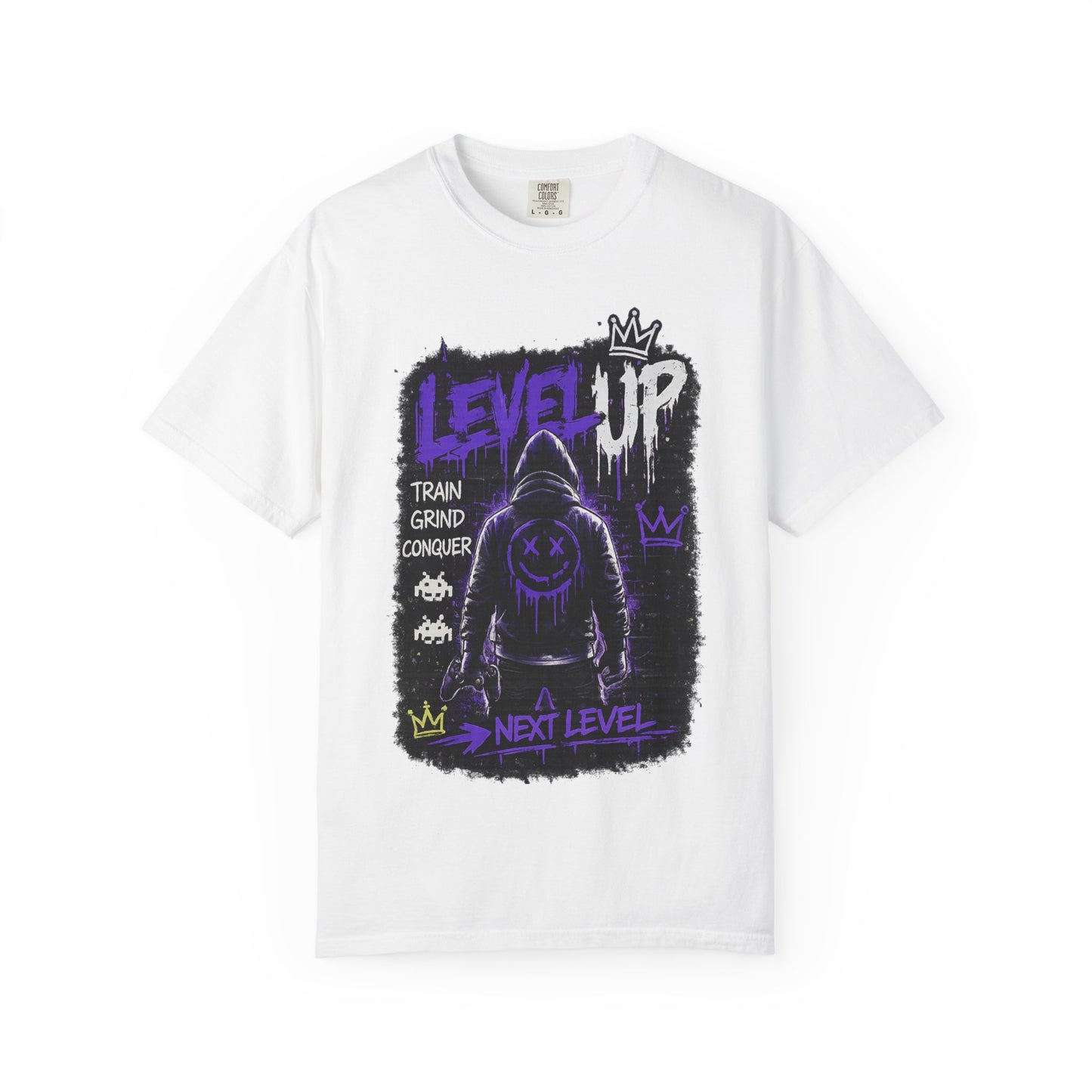 Level Up Graphic T-Shirt — 'Train Grind Conquer' Next Level Gamer Tee