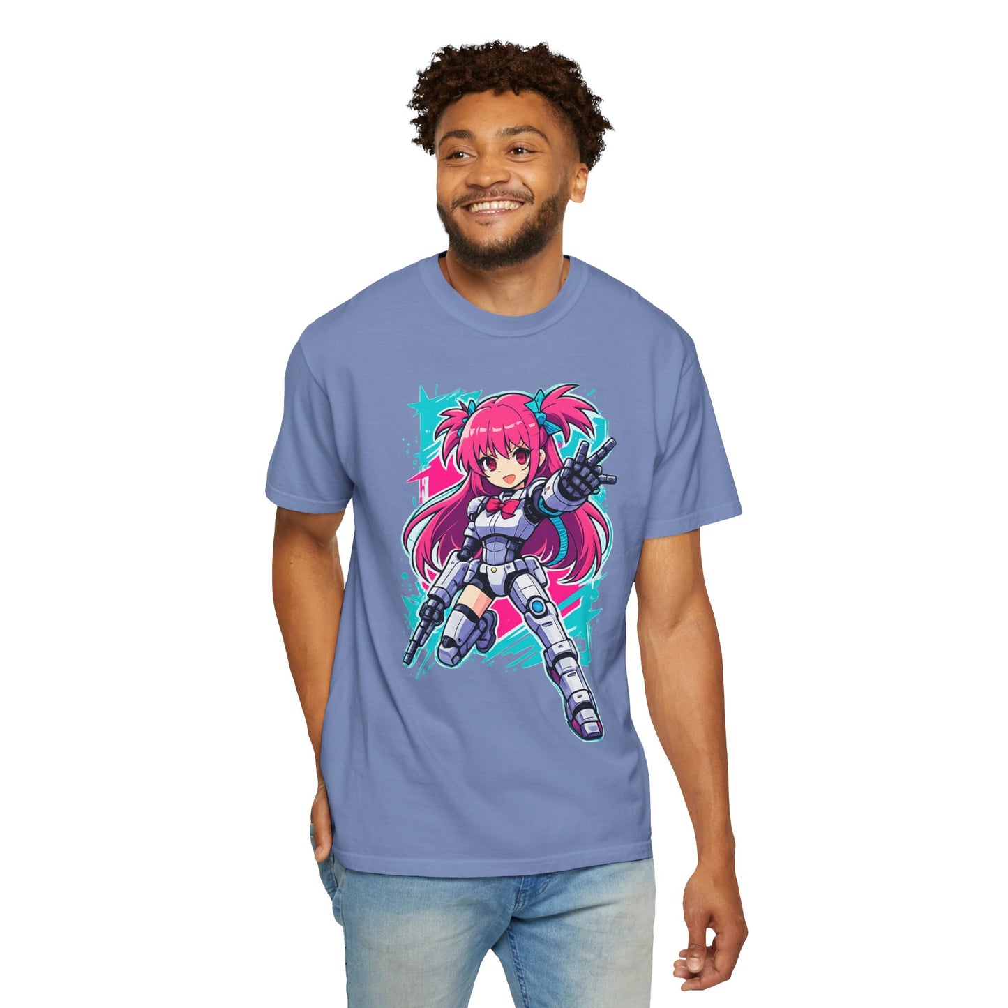 Anime Mecha Girl T-Shirt — Pink Cyberpunk Warrior Tee