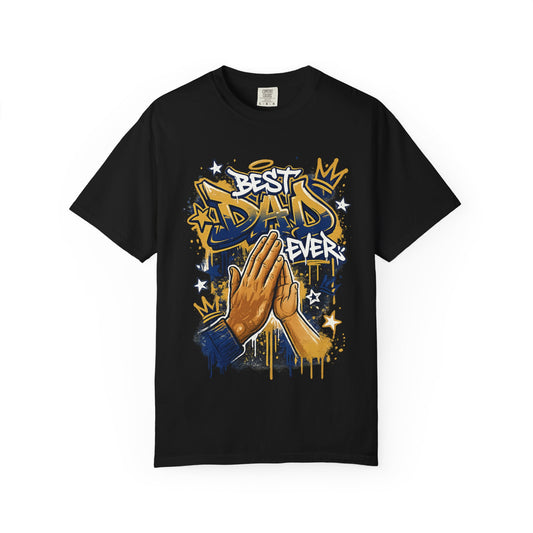 Best Dad Ever Praying Hands T-Shirt | Fatherhood Street Art Tee