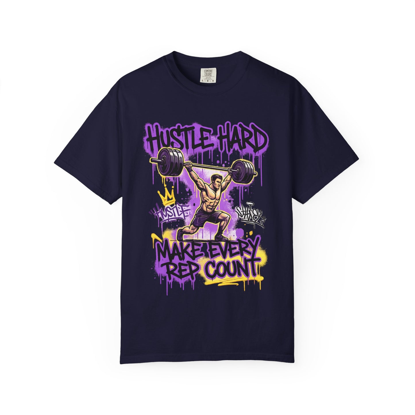 Hustle Hard Make Every Rep Count T-Shirt | Weightlifting Gym Graphic