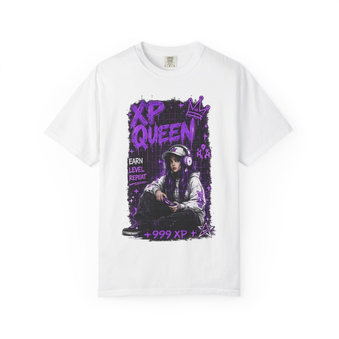 XP Queen T‑Shirt — Gamer Girl Graphic Tee (Earn Level Repeat +999 XP)