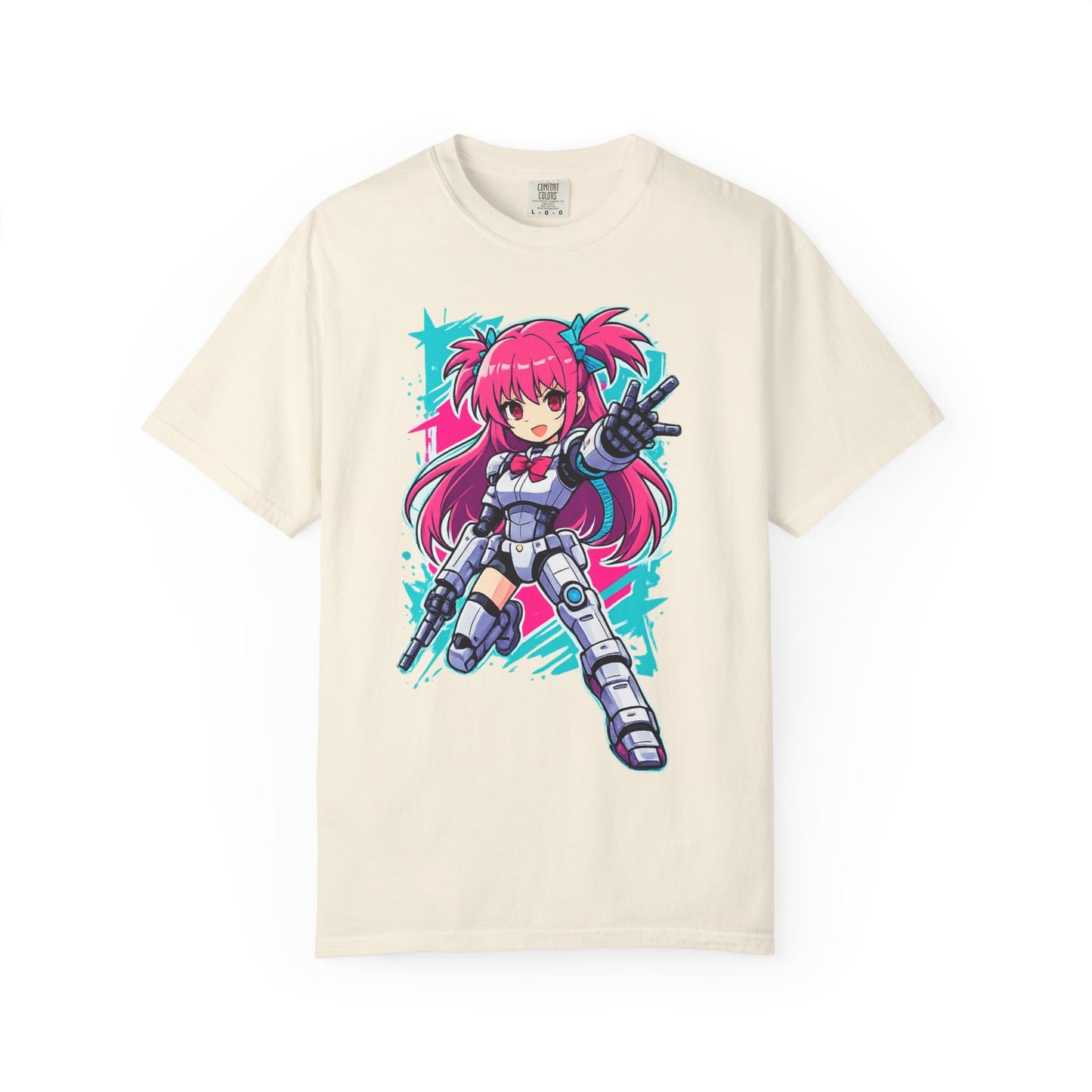 Anime Mecha Girl T-Shirt — Pink Cyberpunk Warrior Tee