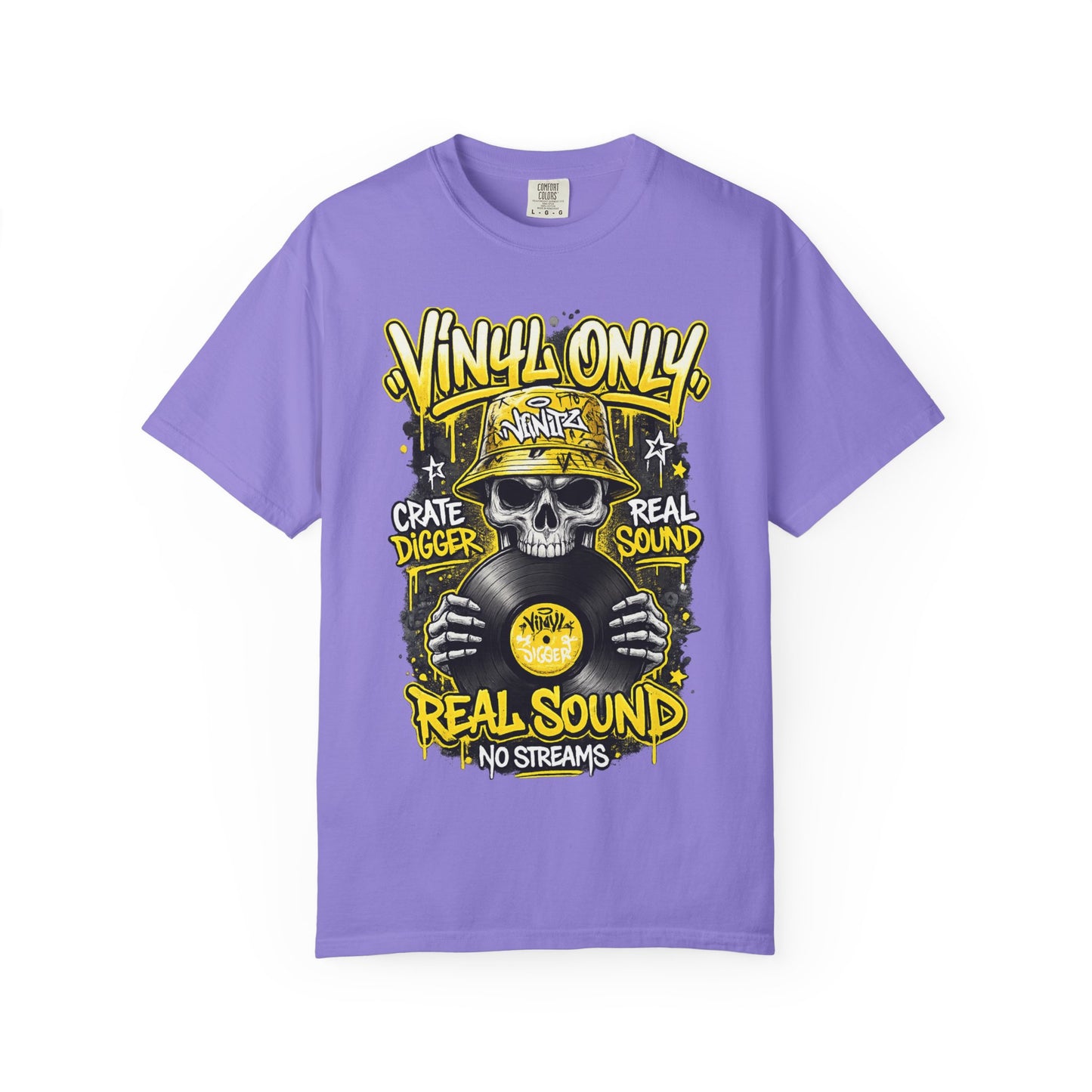 Vinyl Only Skull T-Shirt – "Real Sound, No Streams" Retro DJ Tee