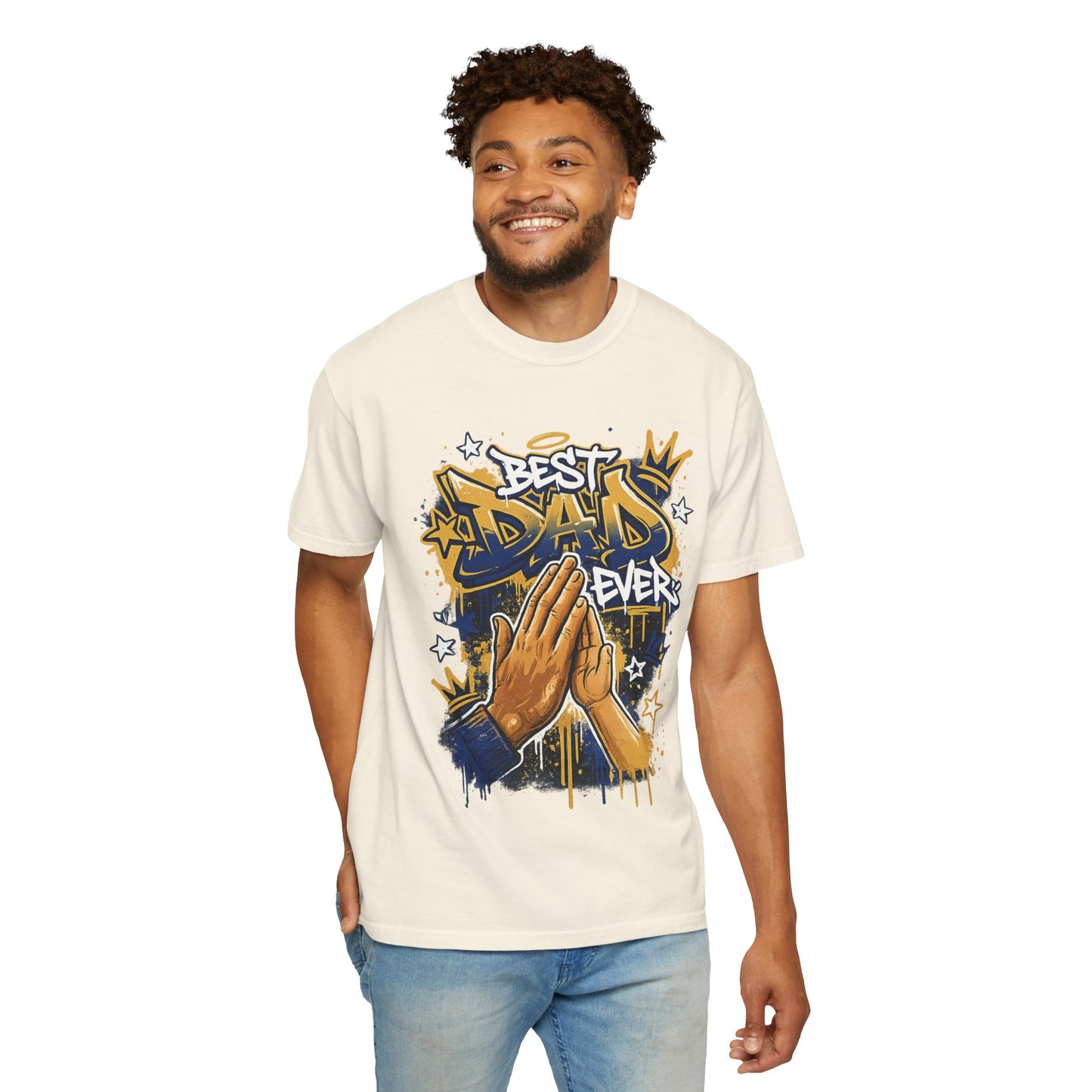 Best Dad Ever Praying Hands T-Shirt | Fatherhood Street Art Tee